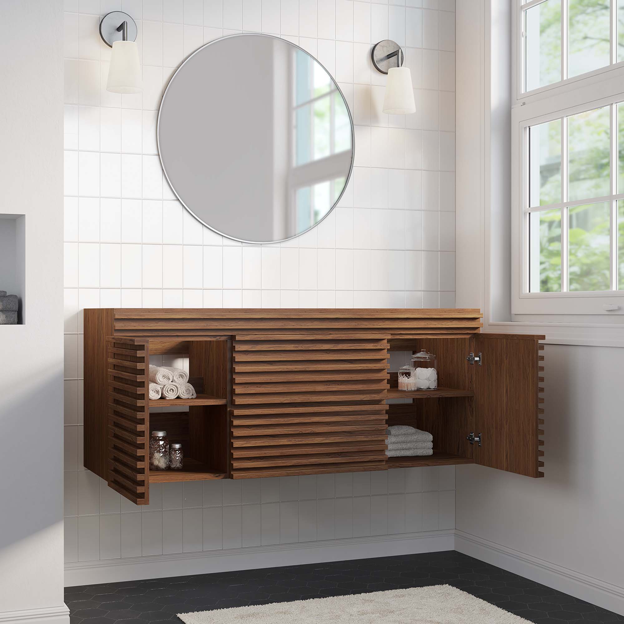 Render 48" Single Sink Compatible (Not Included) Bathroom Vanity Cabinet, Walnut
