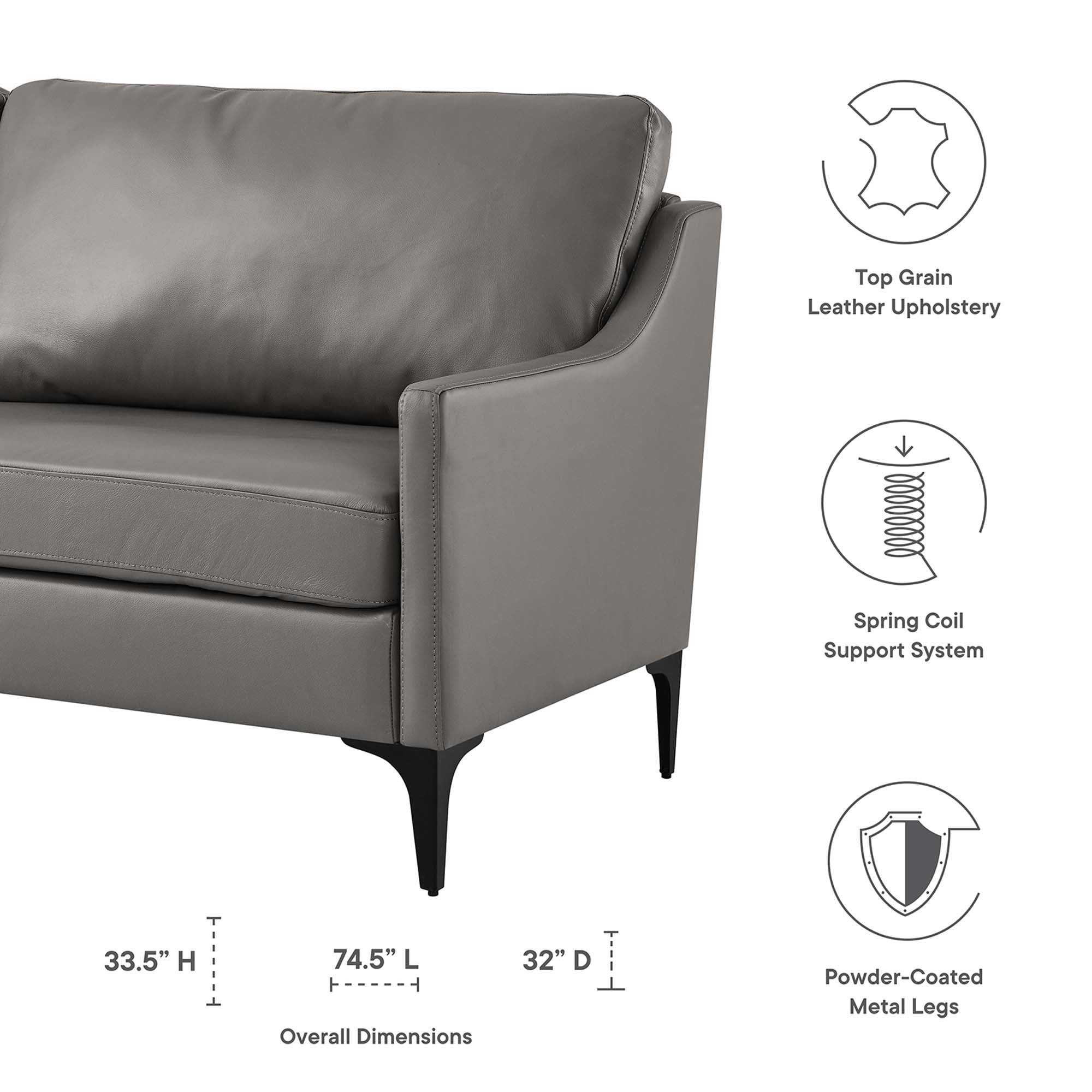 Corland Leather Sofa, Gray