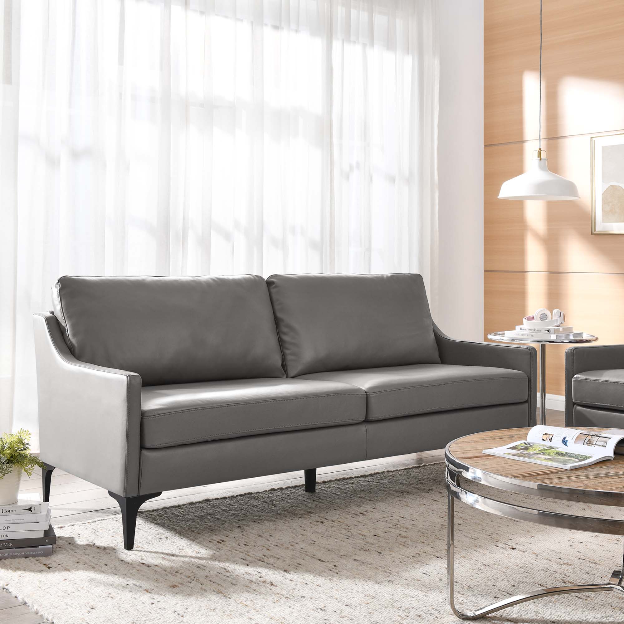 Corland Leather Sofa, Gray