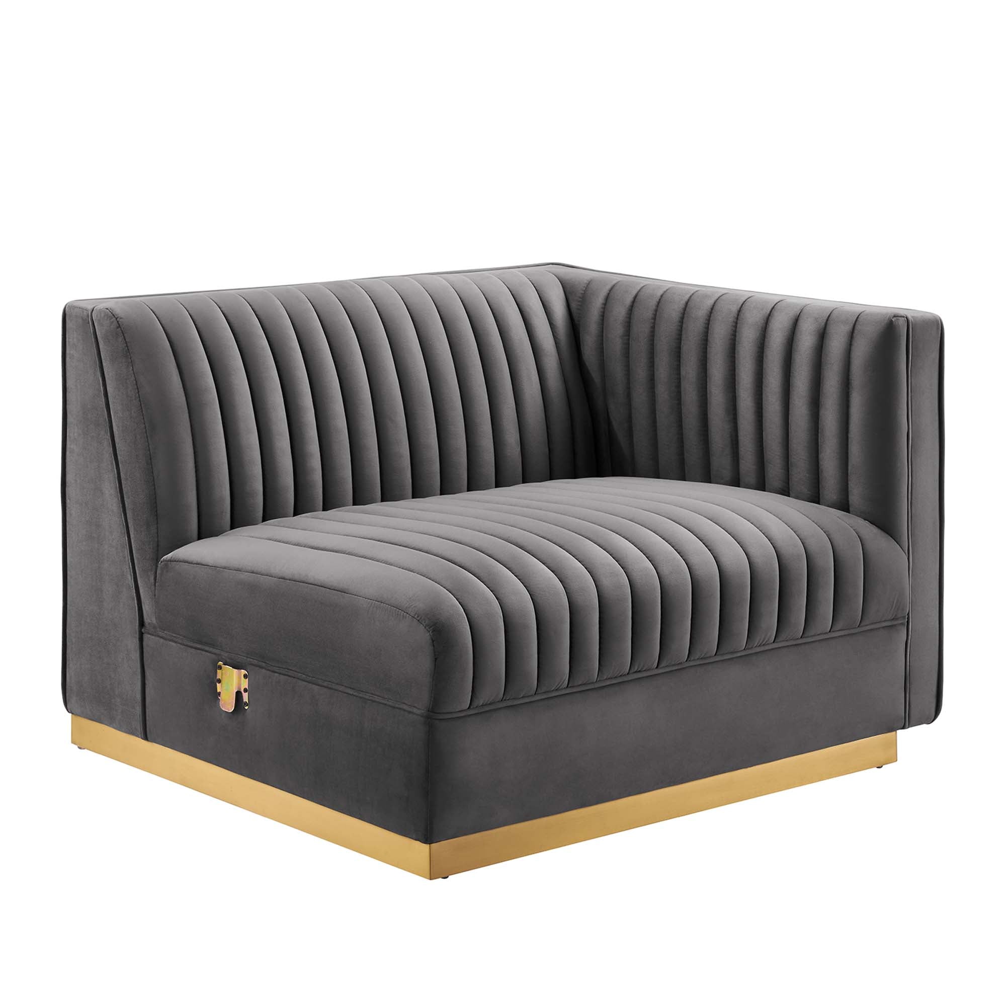 Sanguine Channel Tufted Performance Velvet Modular Sectional Sofa Right-Arm Chair, Gray