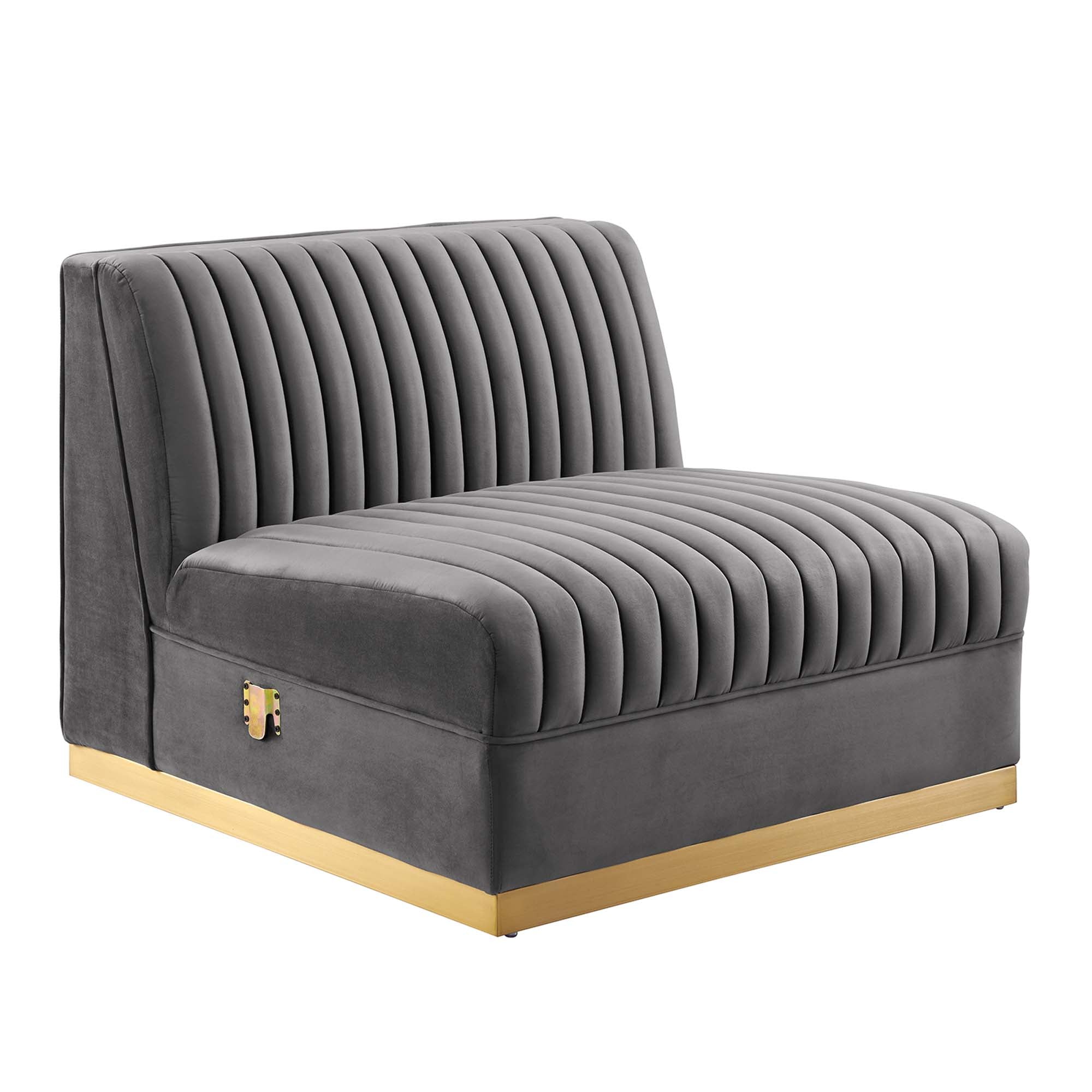 Sanguine Channel Tufted Performance Velvet Modular Sectional Sofa Armless Chair, Gray