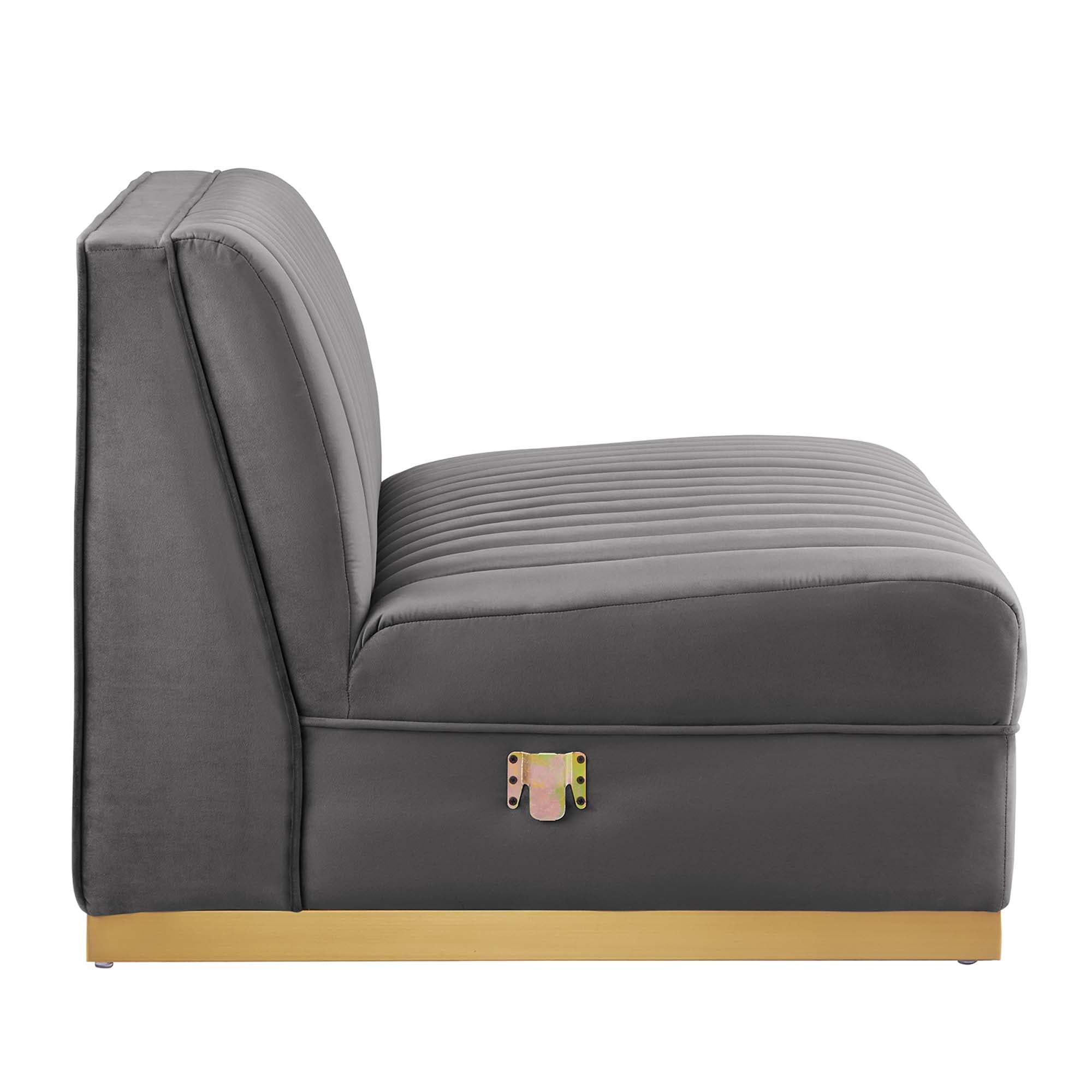 Sanguine Channel Tufted Performance Velvet Modular Sectional Sofa Armless Chair, Gray