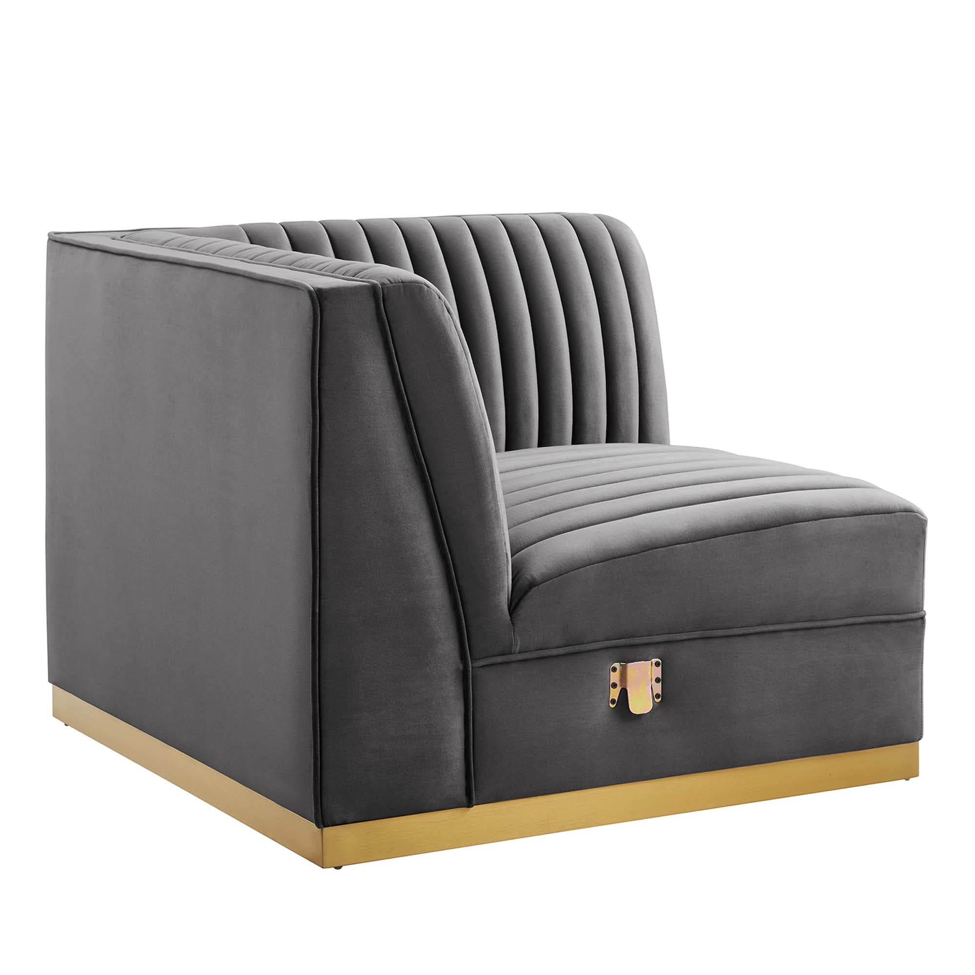 Sanguine Channel Tufted Performance Velvet Modular Sectional Sofa Right Corner Chair, Gray