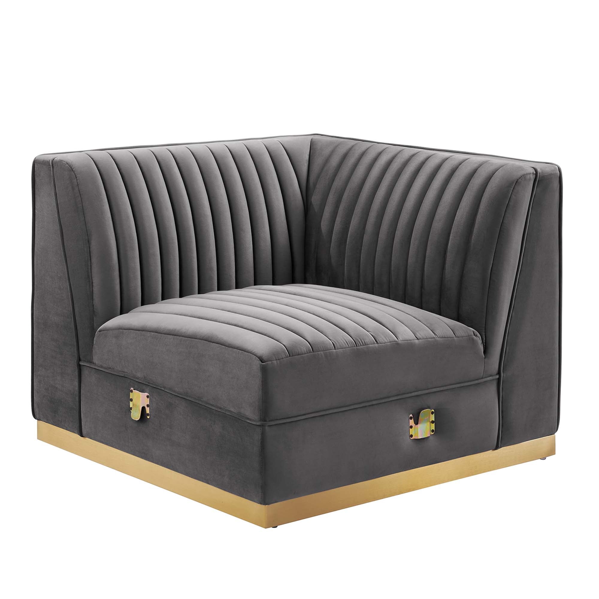 Sanguine Channel Tufted Performance Velvet Modular Sectional Sofa Right Corner Chair, Gray