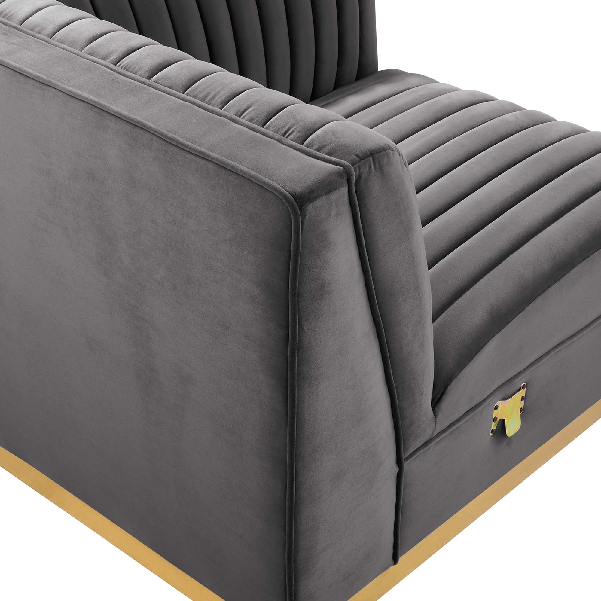 Sanguine Channel Tufted Performance Velvet Modular Sectional Sofa Right Corner Chair, Gray