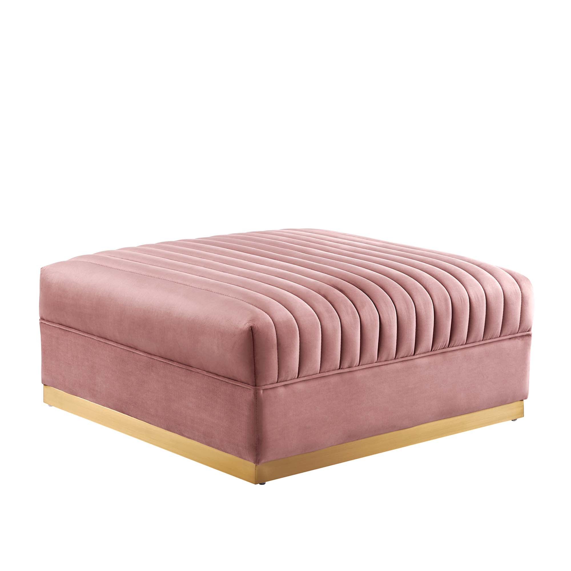 Sanguine Channel Tufted Performance Velvet Modular Sectional Sofa Ottoman, Dusty Rose