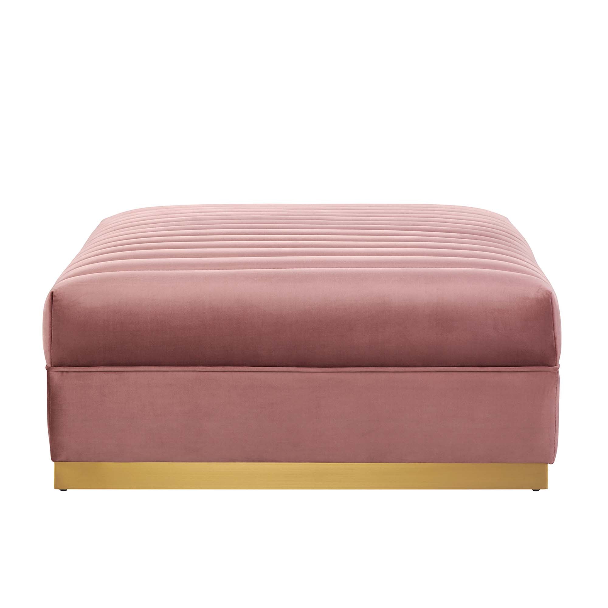 Sanguine Channel Tufted Performance Velvet Modular Sectional Sofa Ottoman, Dusty Rose