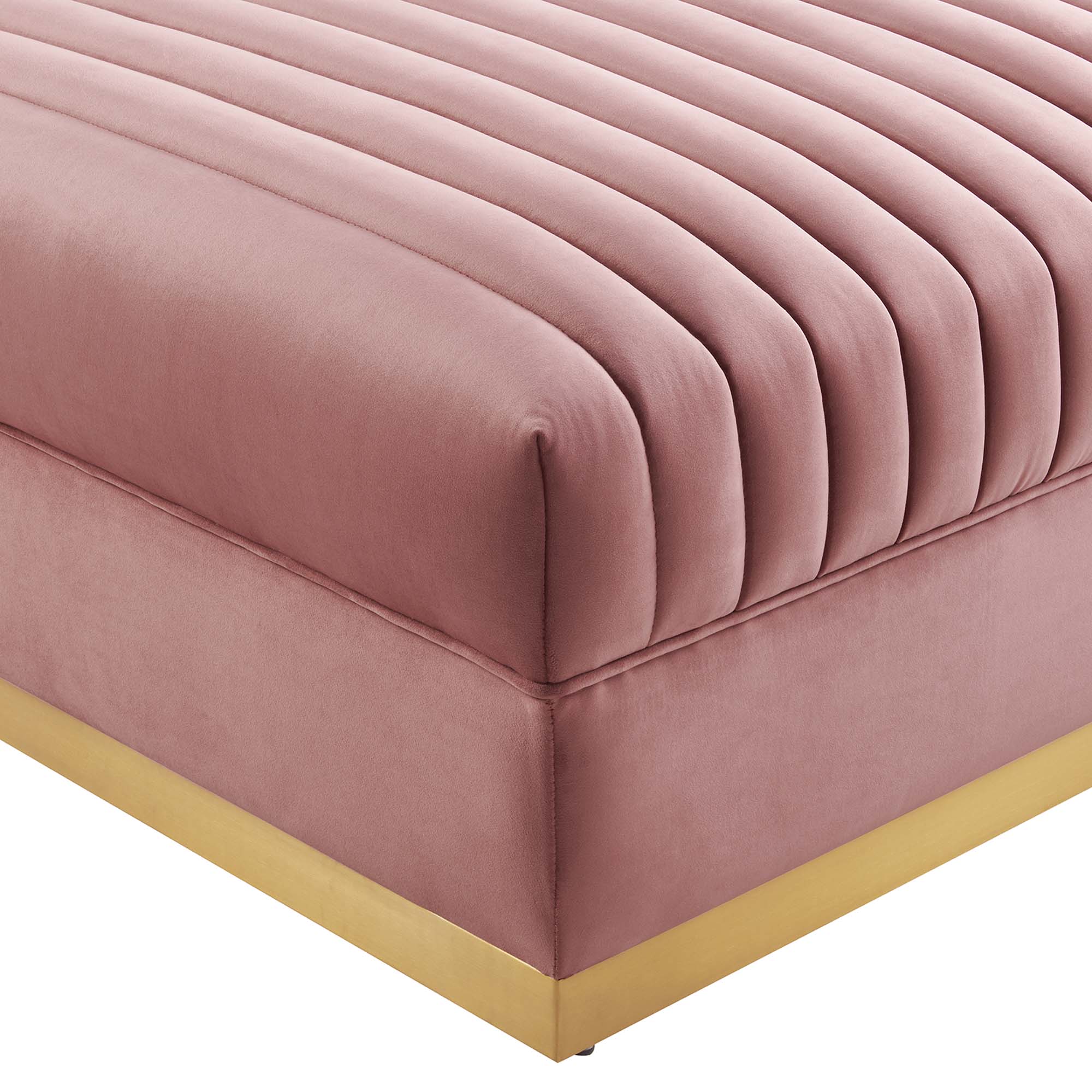 Sanguine Channel Tufted Performance Velvet Modular Sectional Sofa Ottoman, Dusty Rose