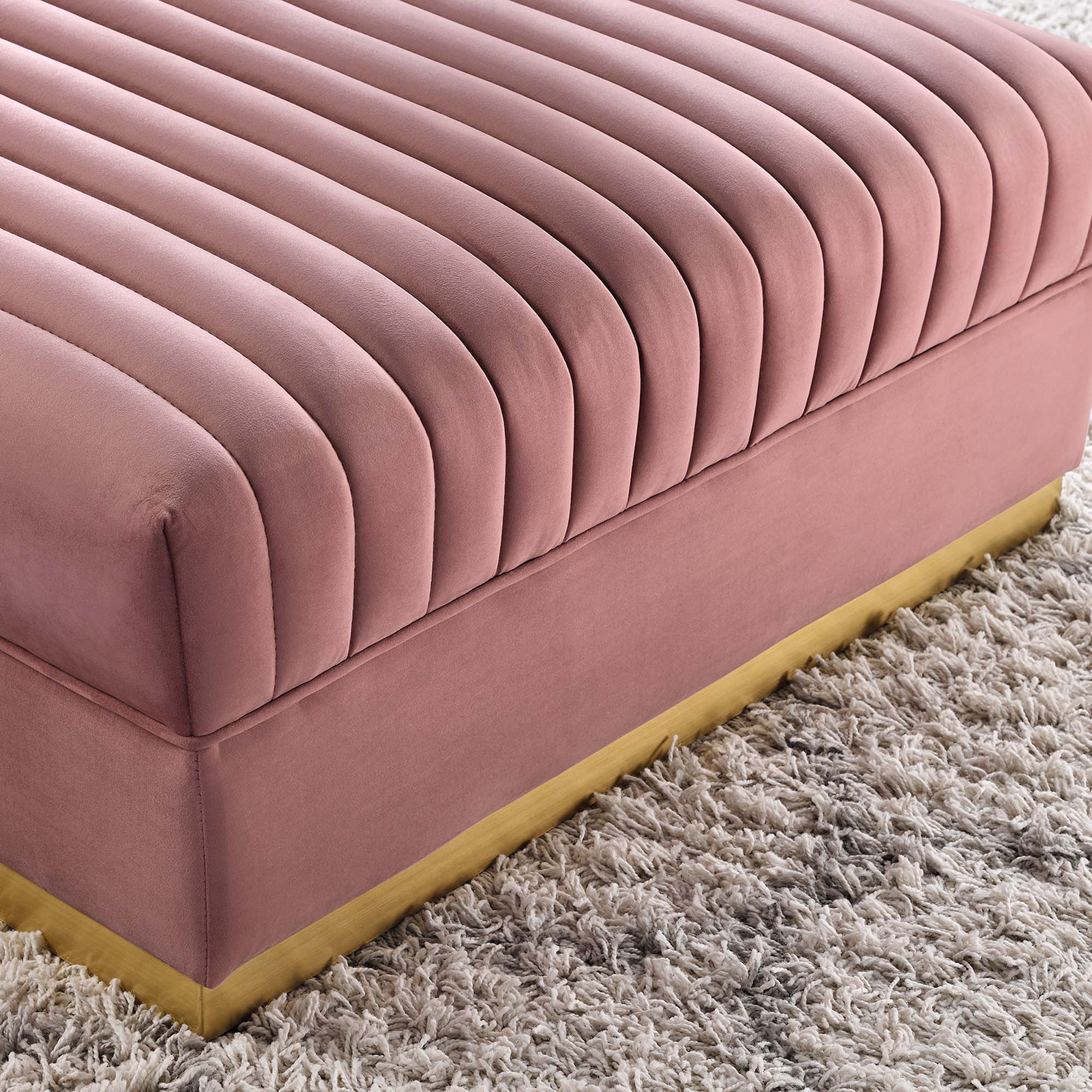 Sanguine Channel Tufted Performance Velvet Modular Sectional Sofa Ottoman, Dusty Rose