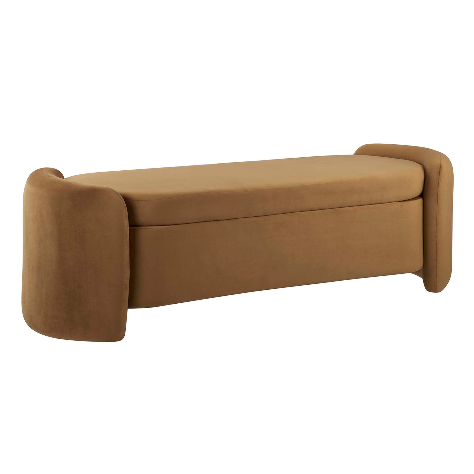 Nebula Upholstered Performance Velvet Bench, Cognac