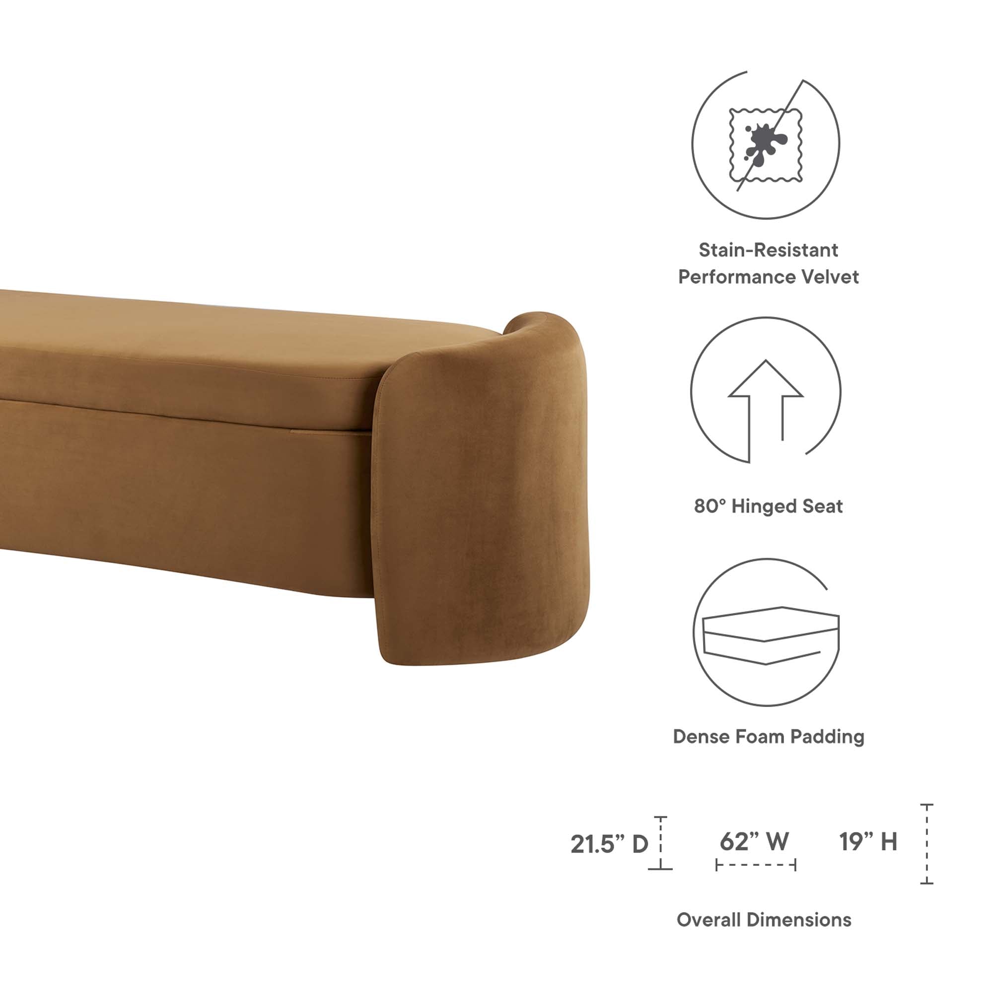 Nebula Upholstered Performance Velvet Bench, Cognac