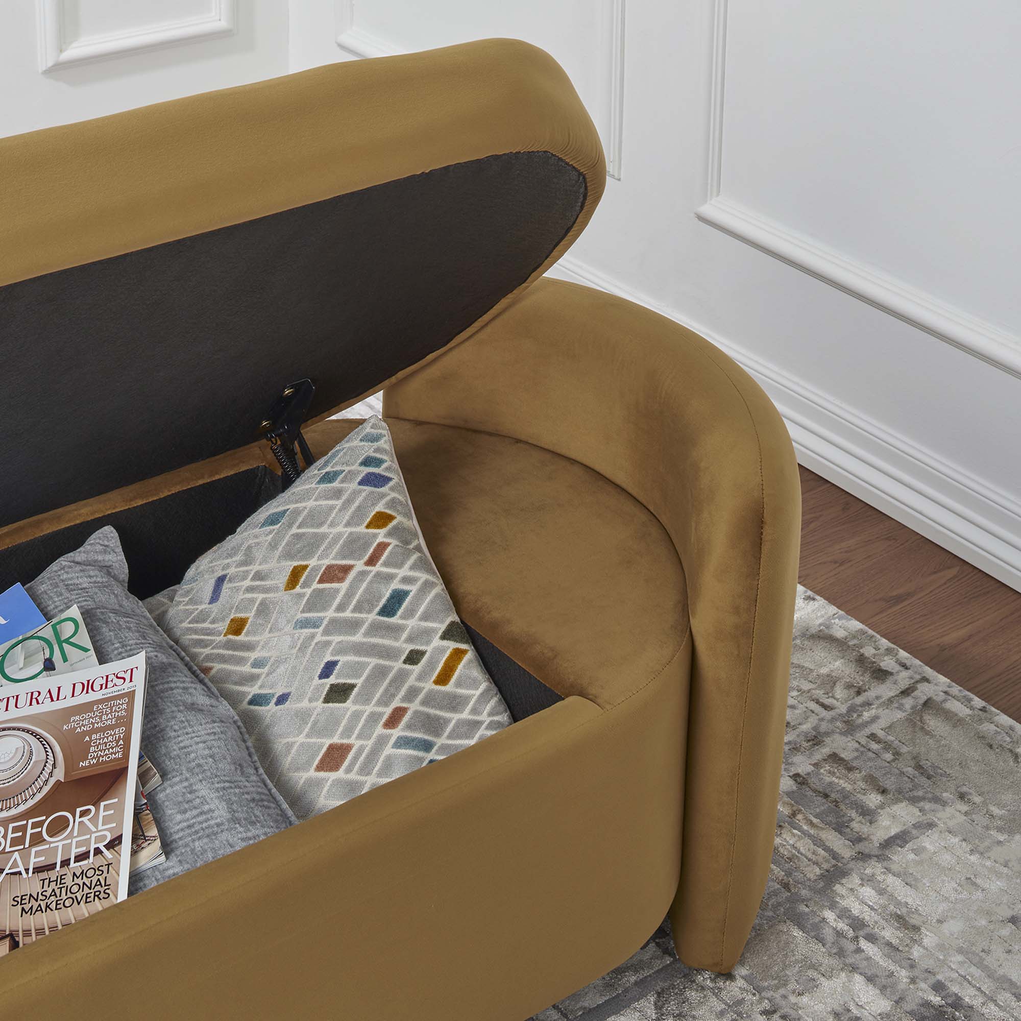 Nebula Upholstered Performance Velvet Bench, Cognac