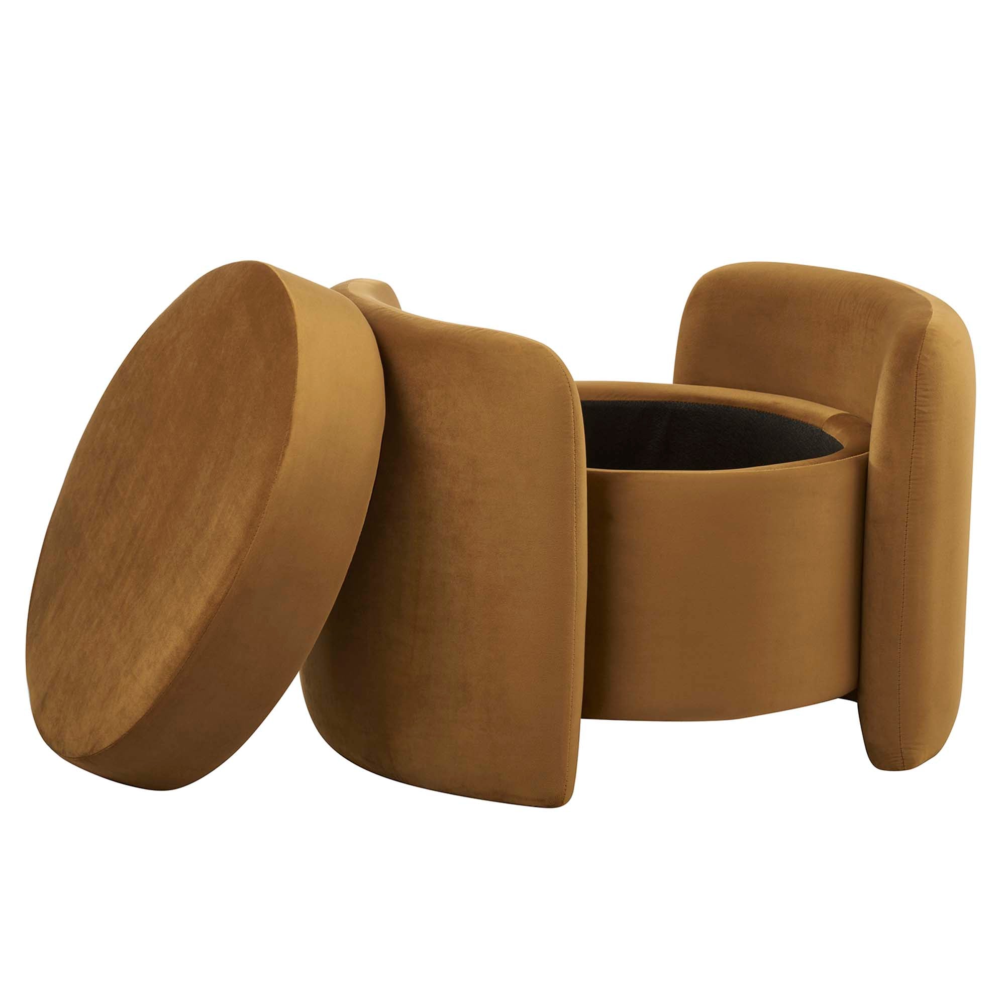 Nebula Upholstered Performance Velvet Ottoman, Cognac