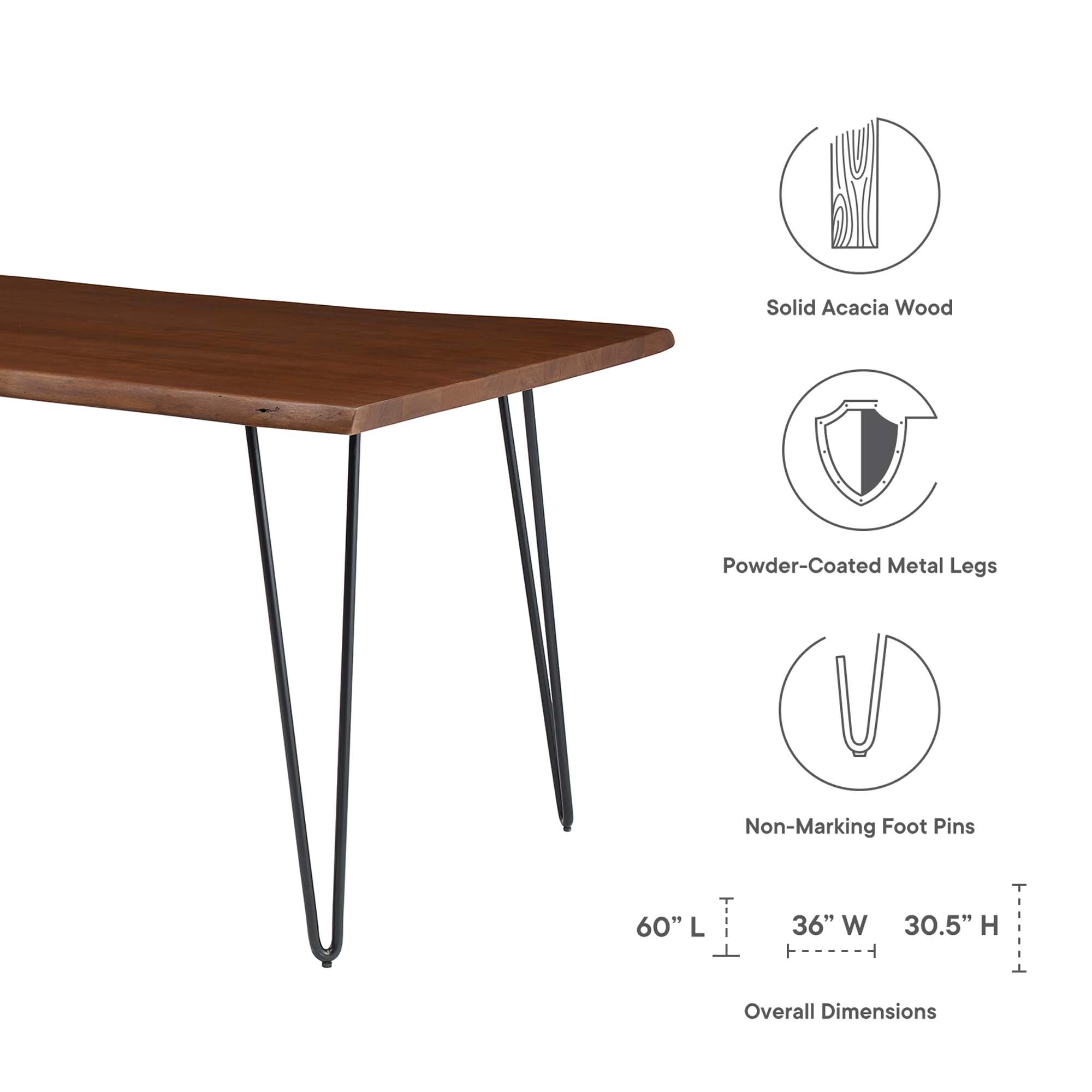 Ardor 60" Live Edge Acacia Wood Acacia Wood Dining Table, Black Walnut