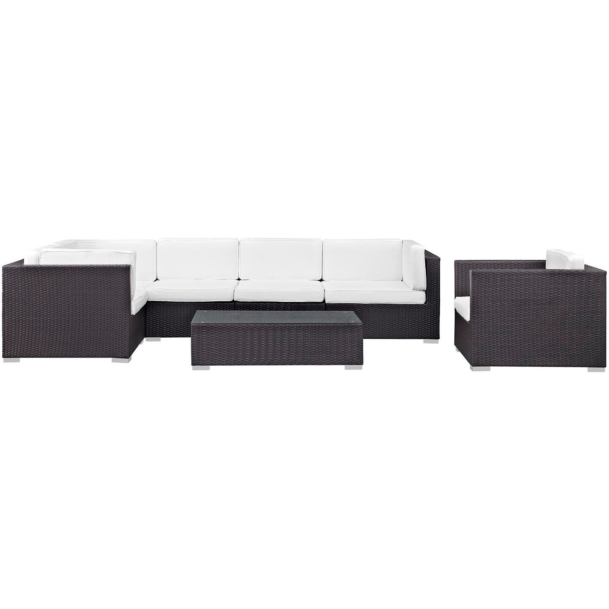 Corona 7 Piece Outdoor Patio Sectional Set, Espresso White
