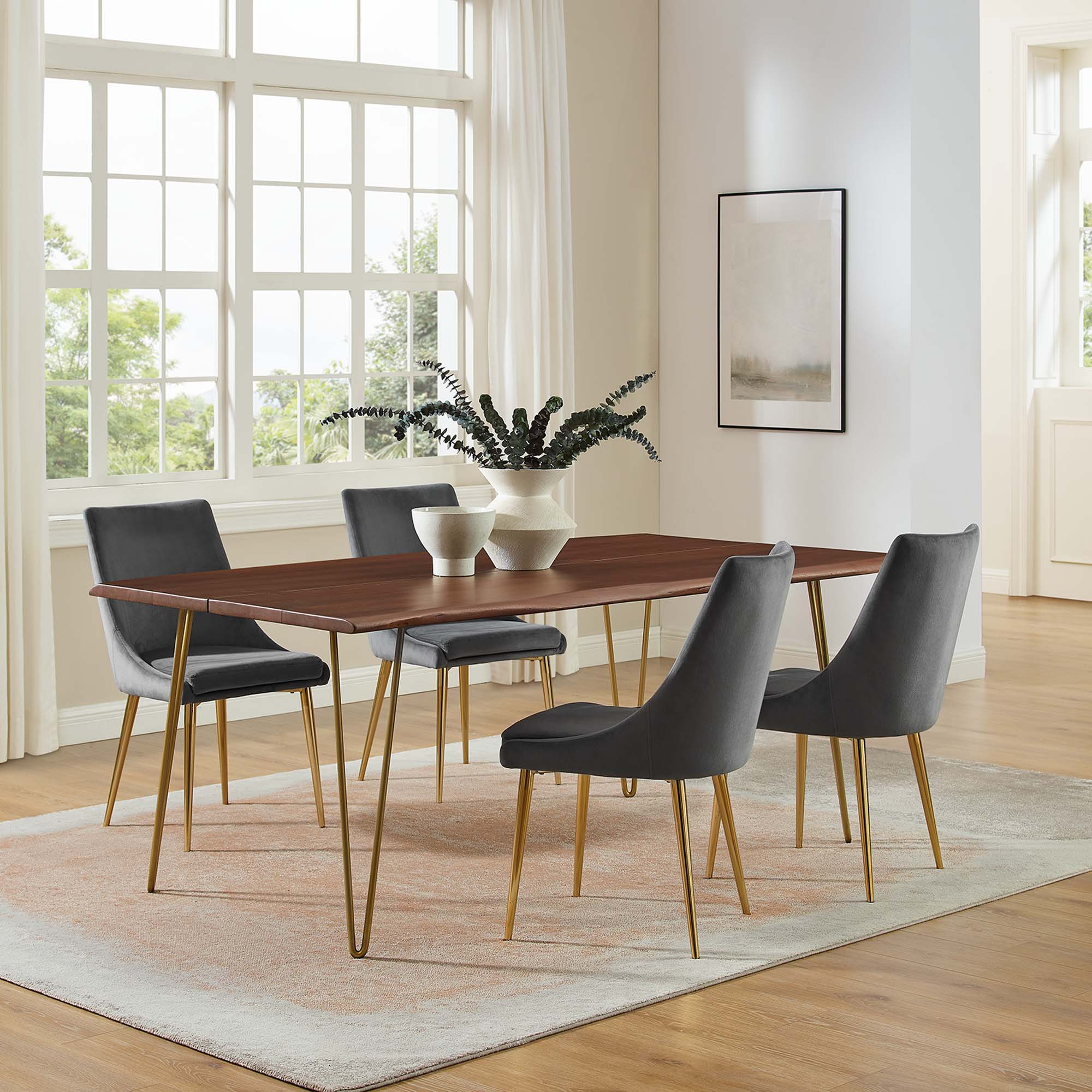 Ardor 74" Live Edge Acacia Wood Acacia Wood Dining Table, Gold Walnut