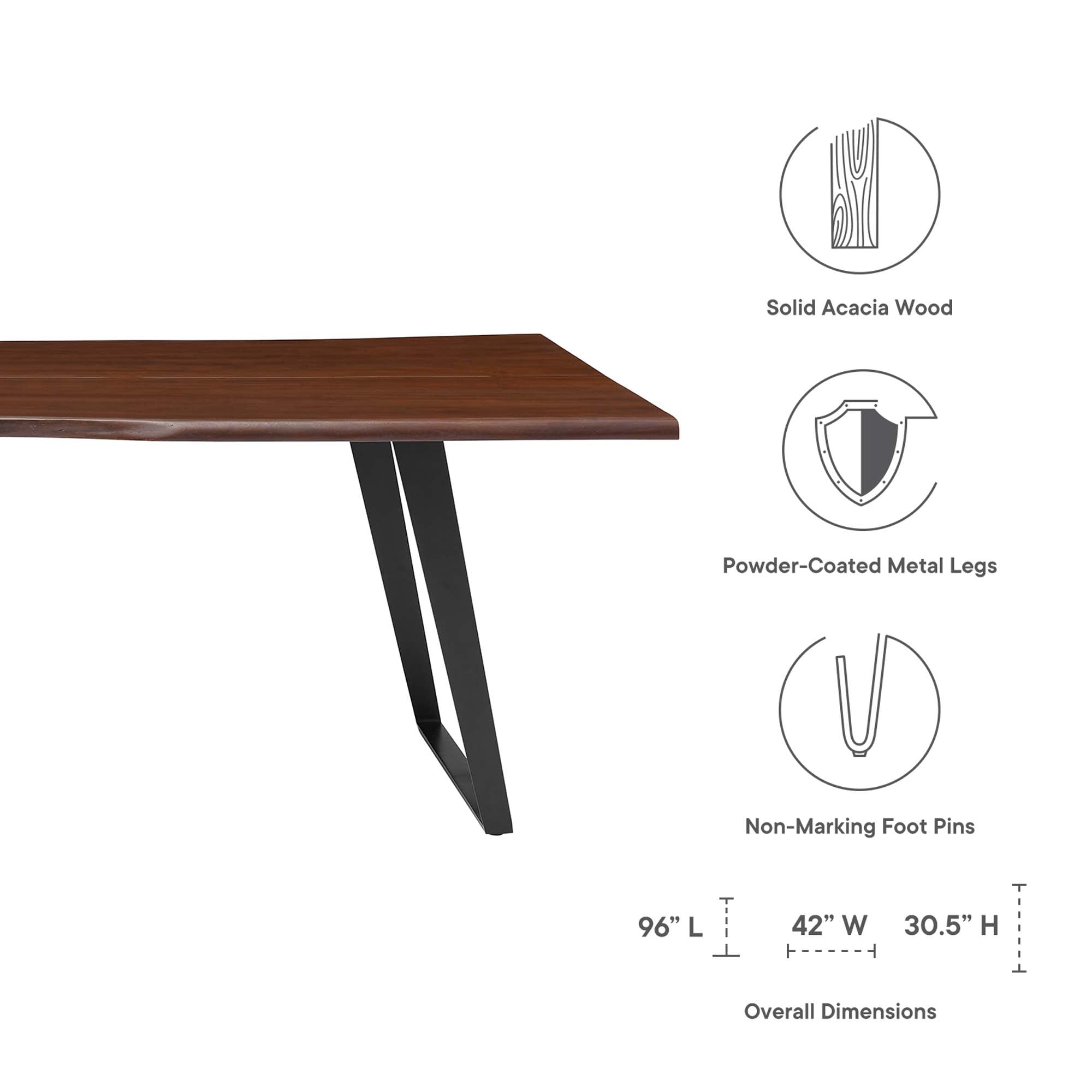 Viggo 96" Live Edge Acacia Wood Acacia Wood Dining Table, Black Walnut