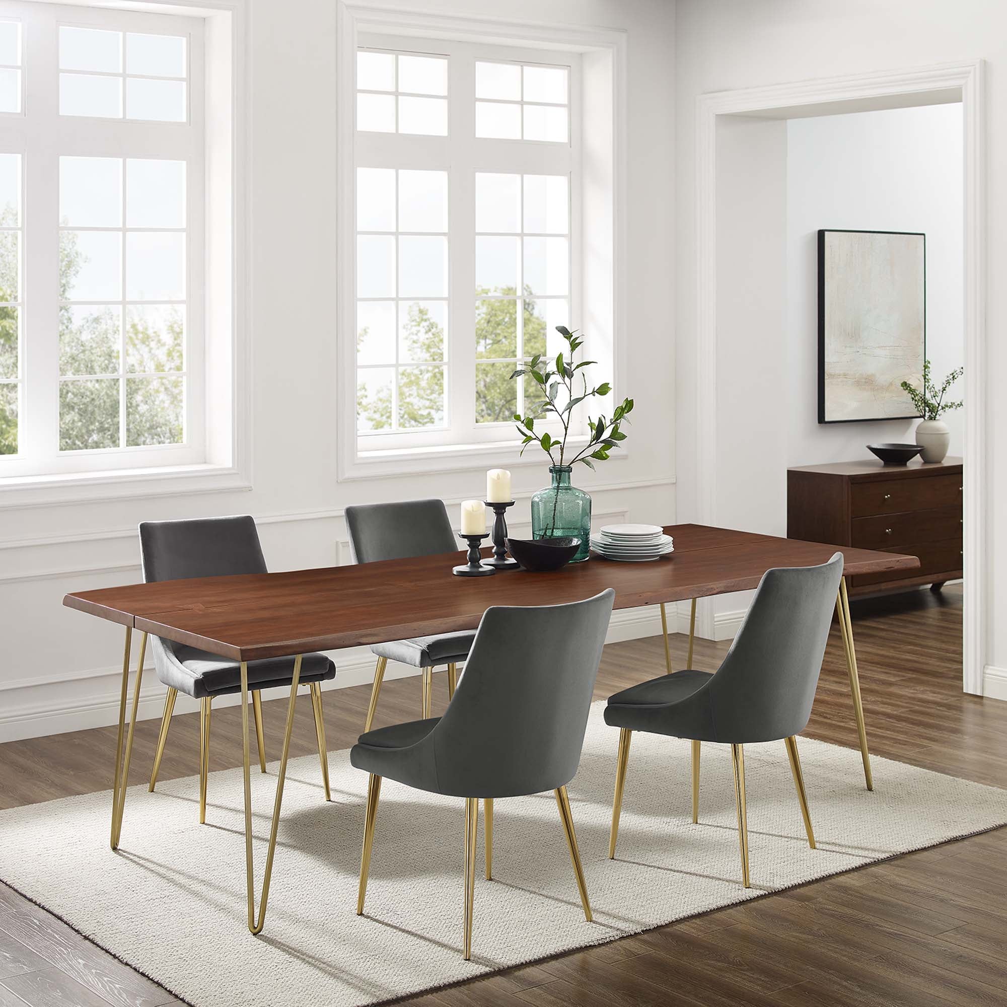 Ardor 96" Live Edge Acacia Wood Acacia Wood Dining Table, Gold Walnut