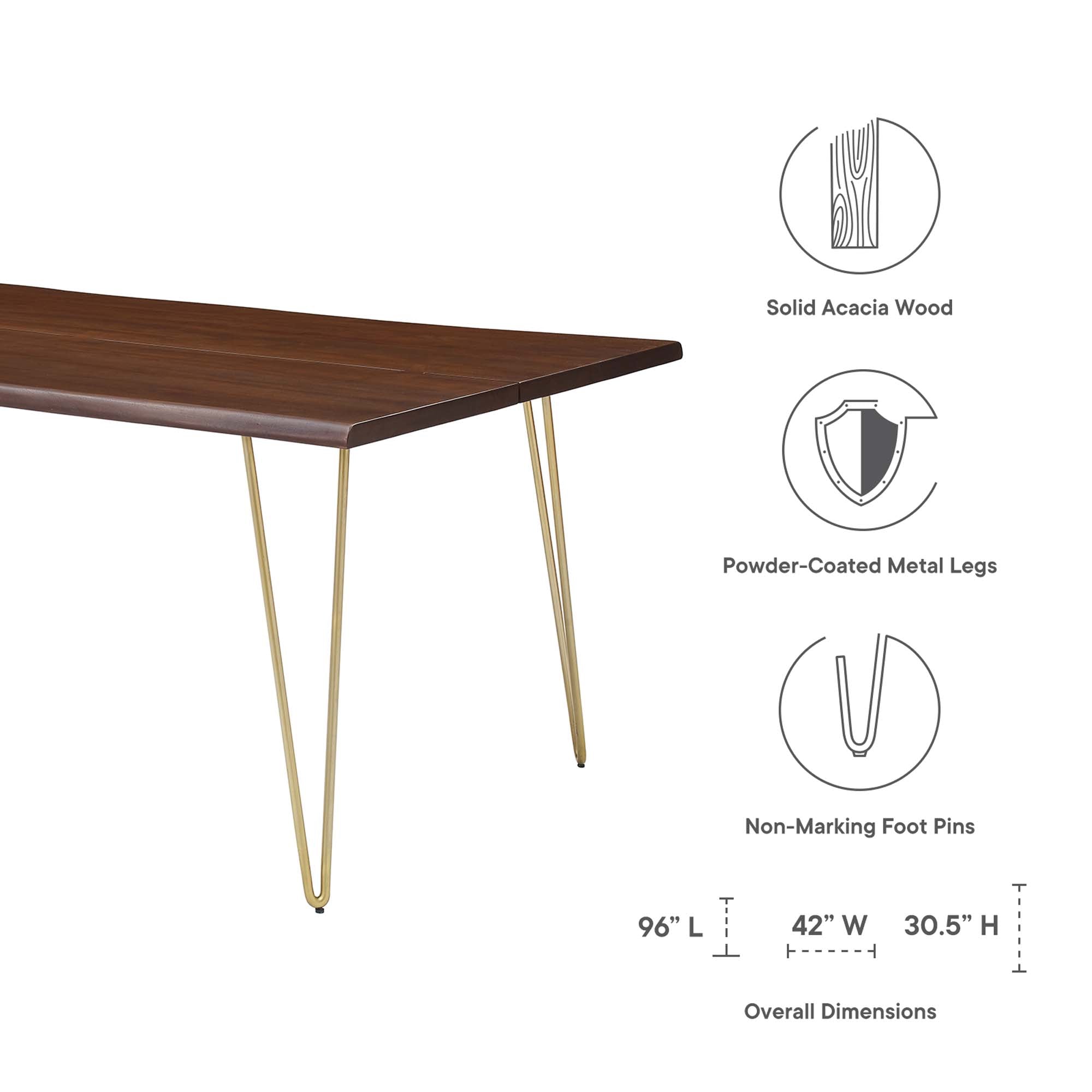 Ardor 96" Live Edge Acacia Wood Acacia Wood Dining Table, Gold Walnut