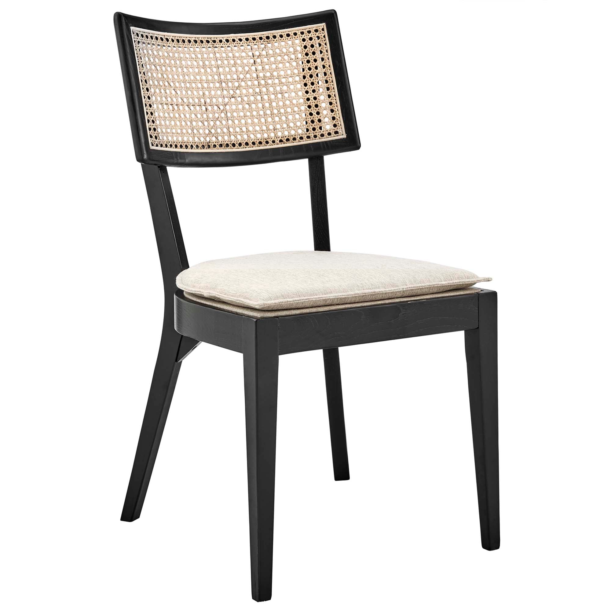 Caledonia Fabric Upholstered Wood Dining Chair Set of 2, Black Beige