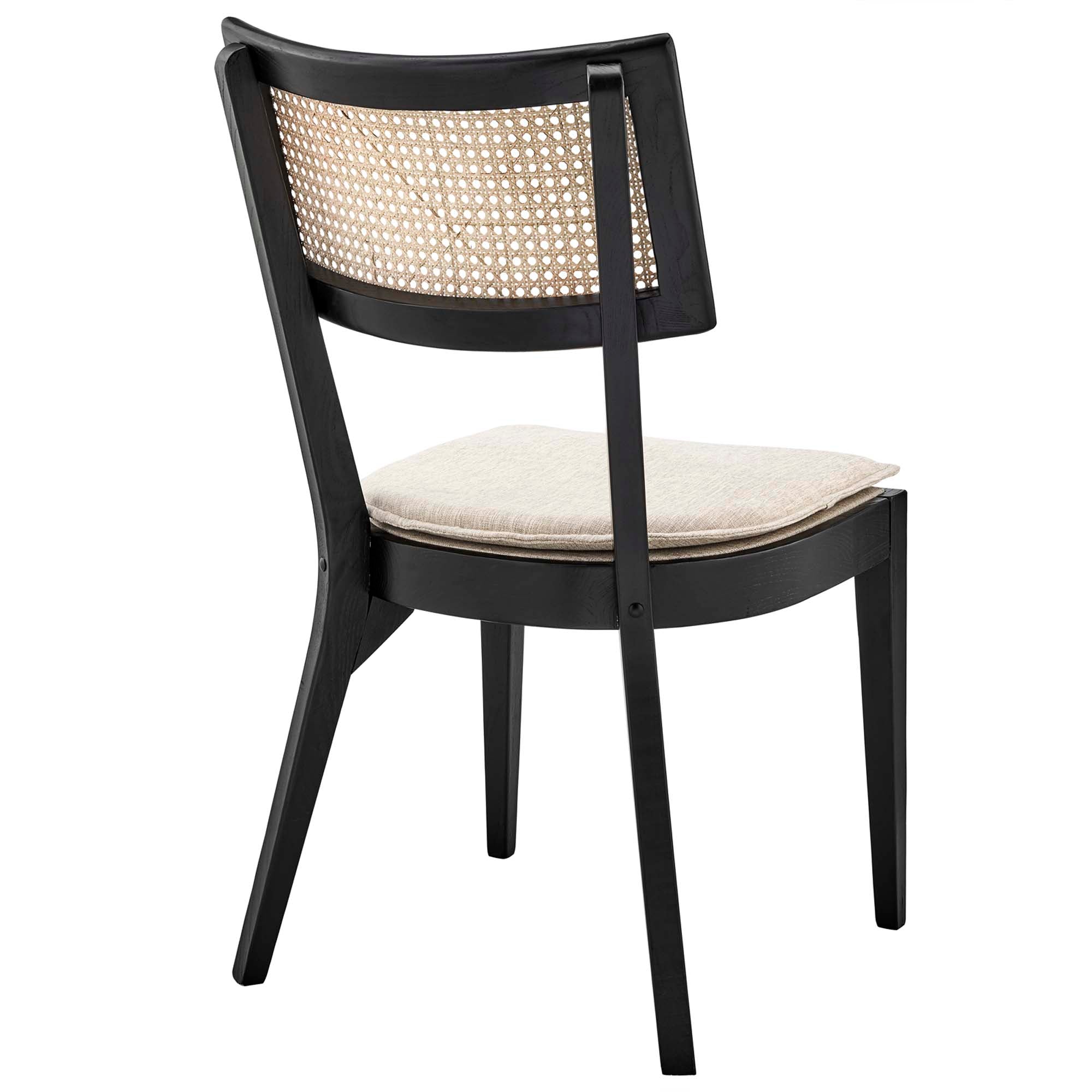 Caledonia Fabric Upholstered Wood Dining Chair Set of 2, Black Beige