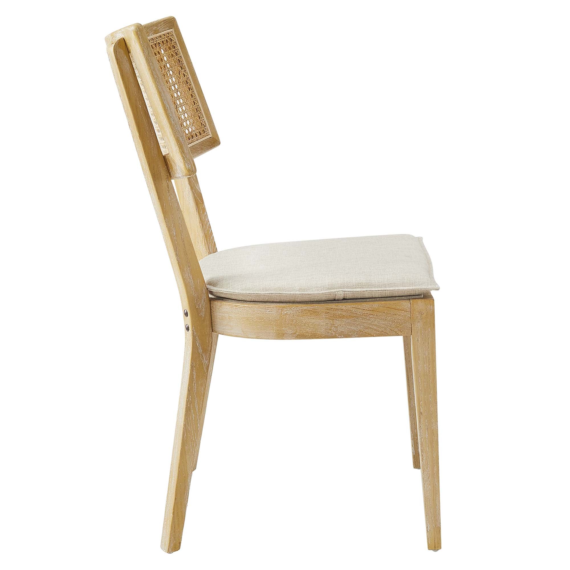 Caledonia Fabric Upholstered Wood Dining Chair Set of 2, Gray Beige