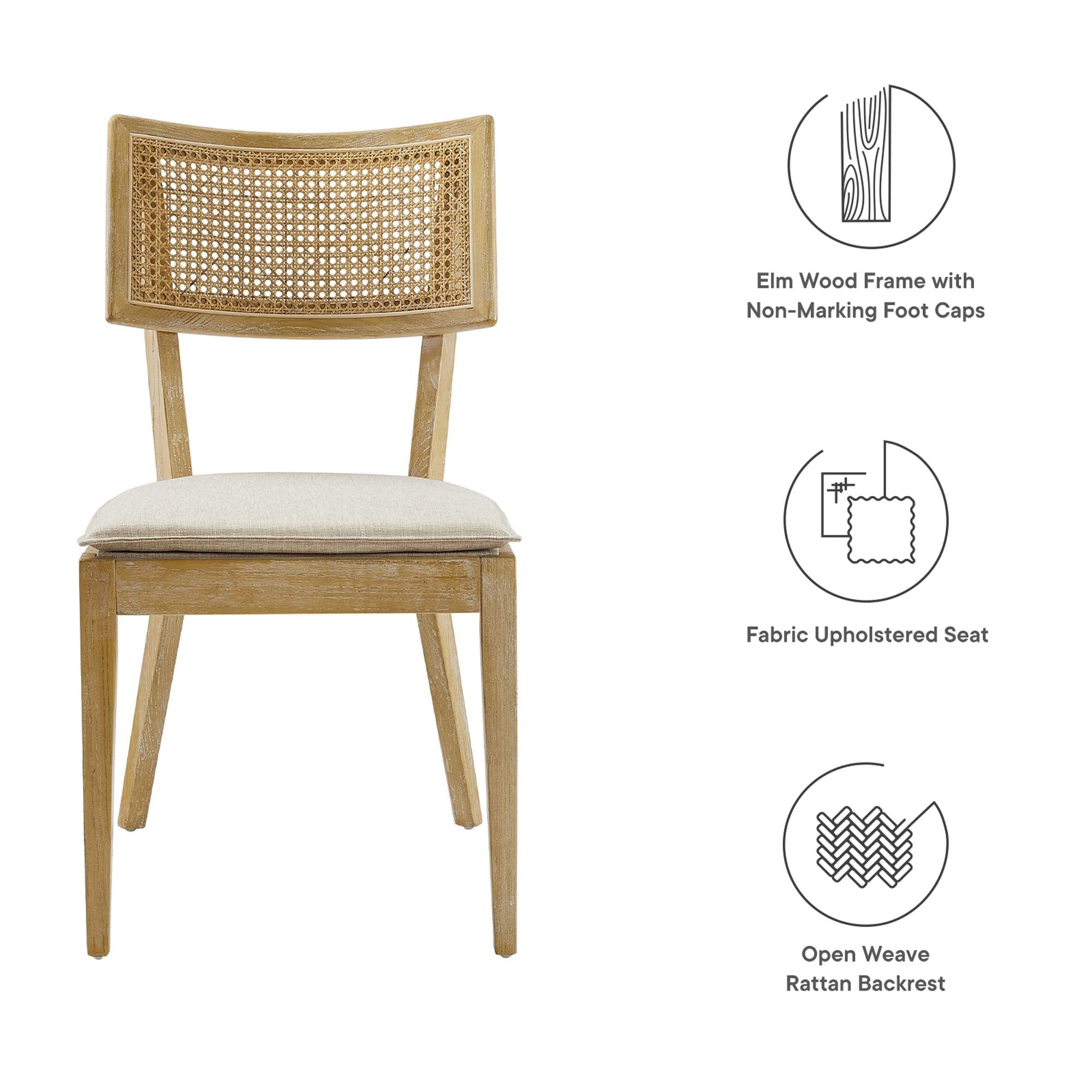 Caledonia Fabric Upholstered Wood Dining Chair Set of 2, Gray Beige