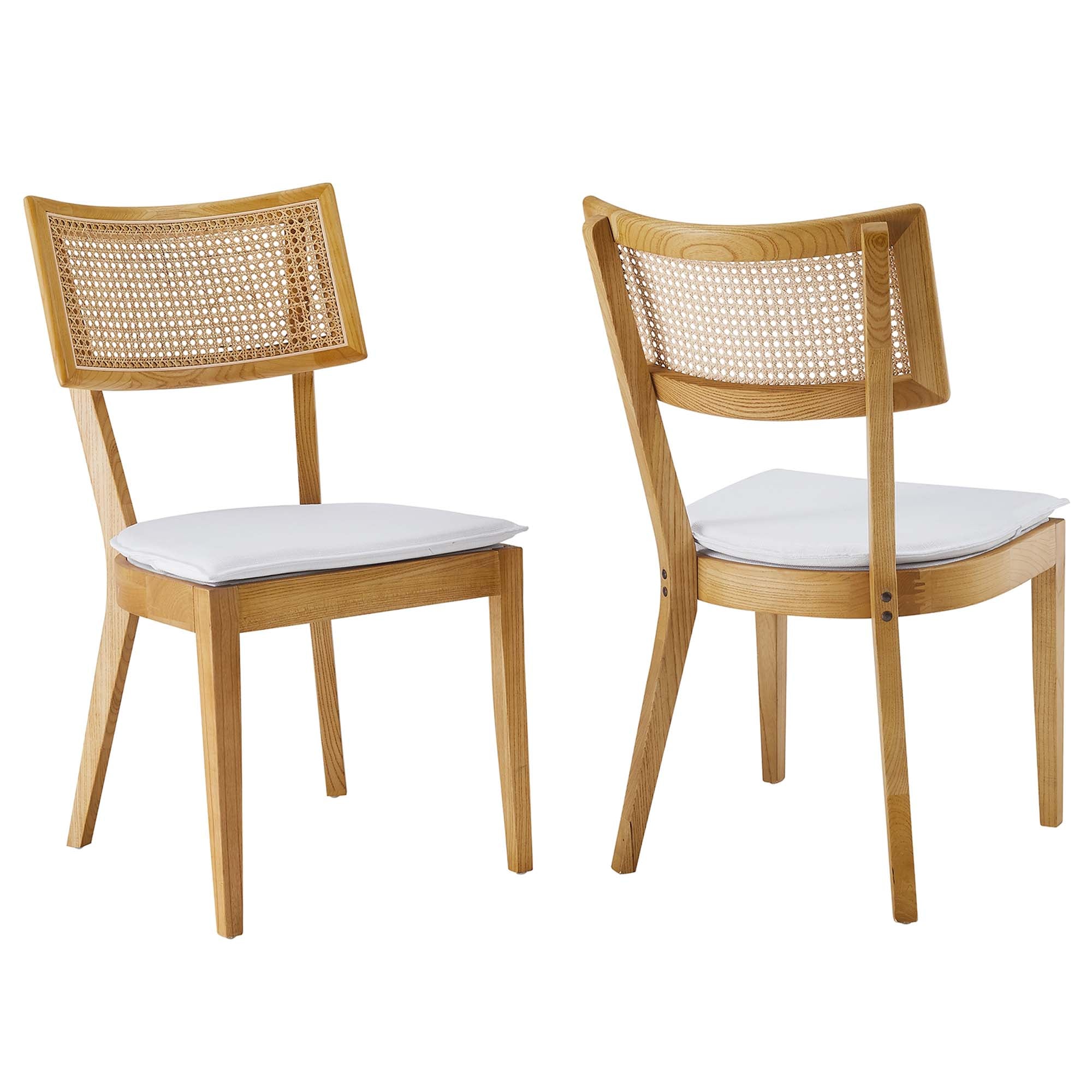 Caledonia Fabric Upholstered Wood Dining Chair Set of 2, Natural White