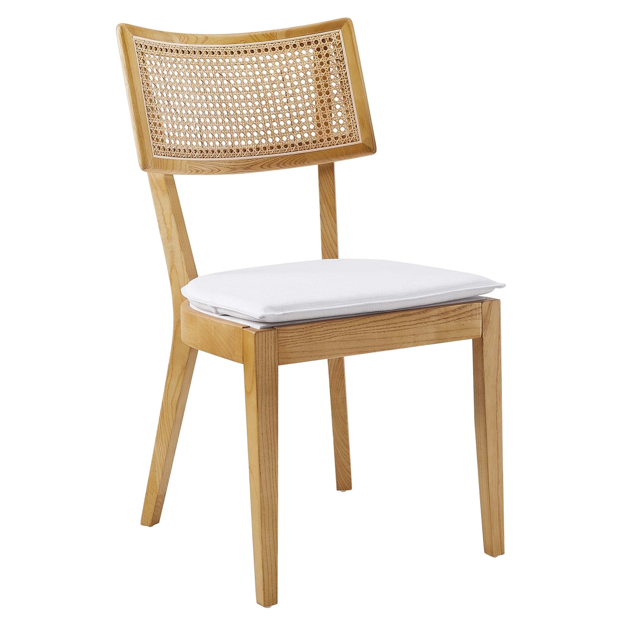 Caledonia Fabric Upholstered Wood Dining Chair Set of 2, Natural White