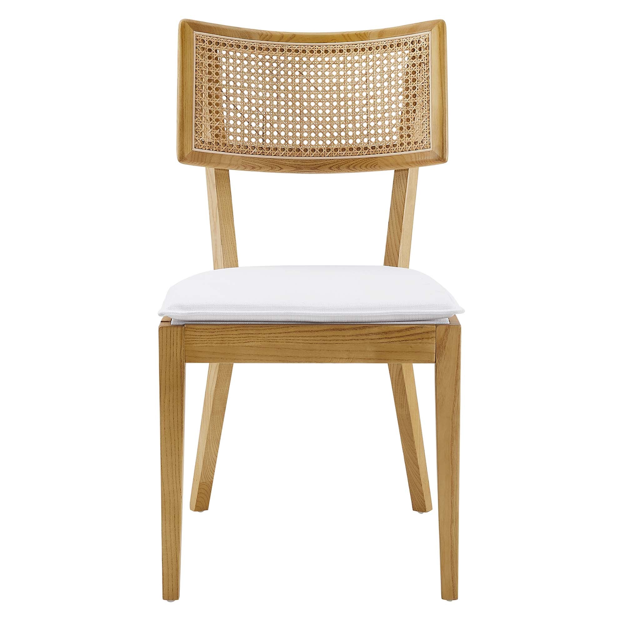 Caledonia Fabric Upholstered Wood Dining Chair Set of 2, Natural White