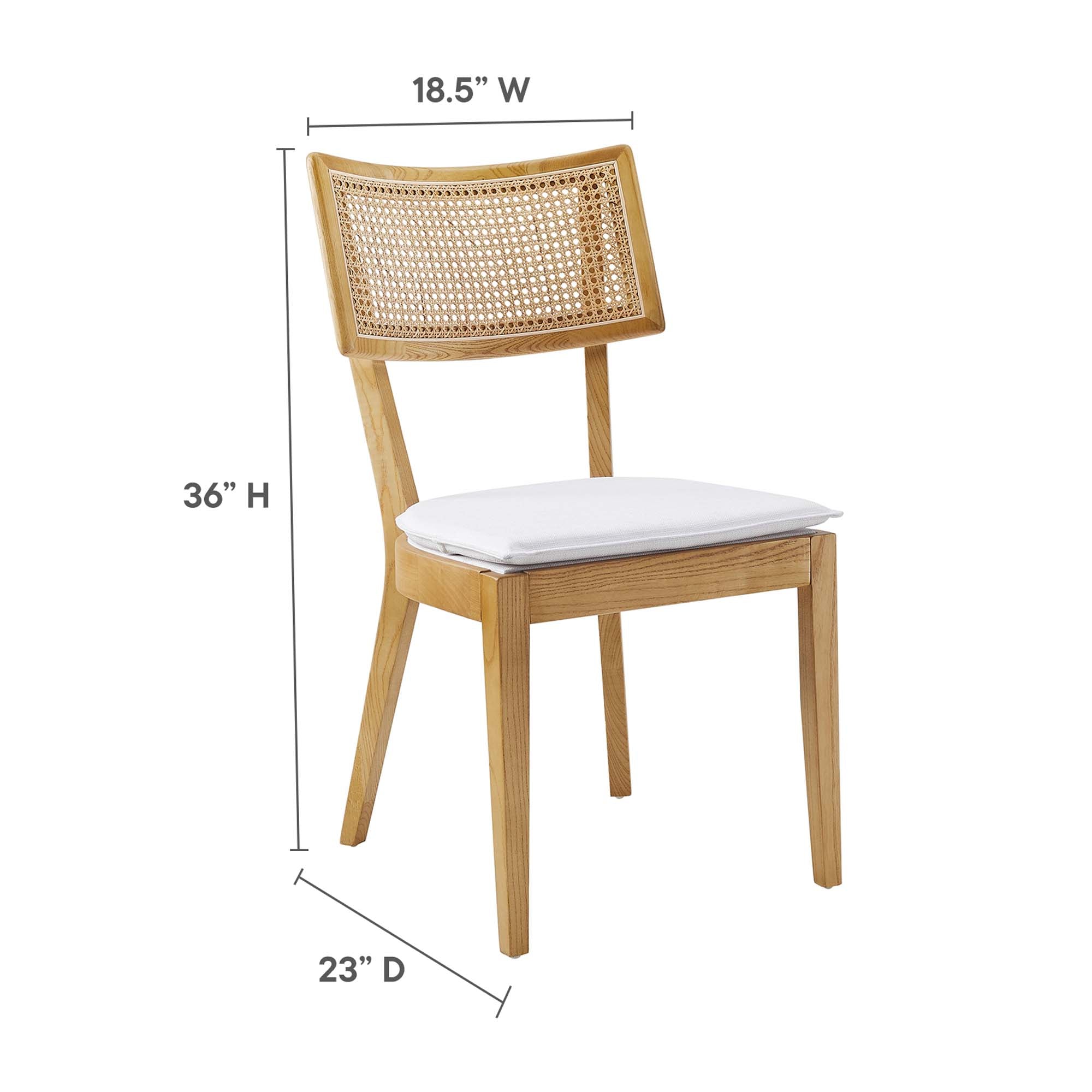 Caledonia Fabric Upholstered Wood Dining Chair Set of 2, Natural White