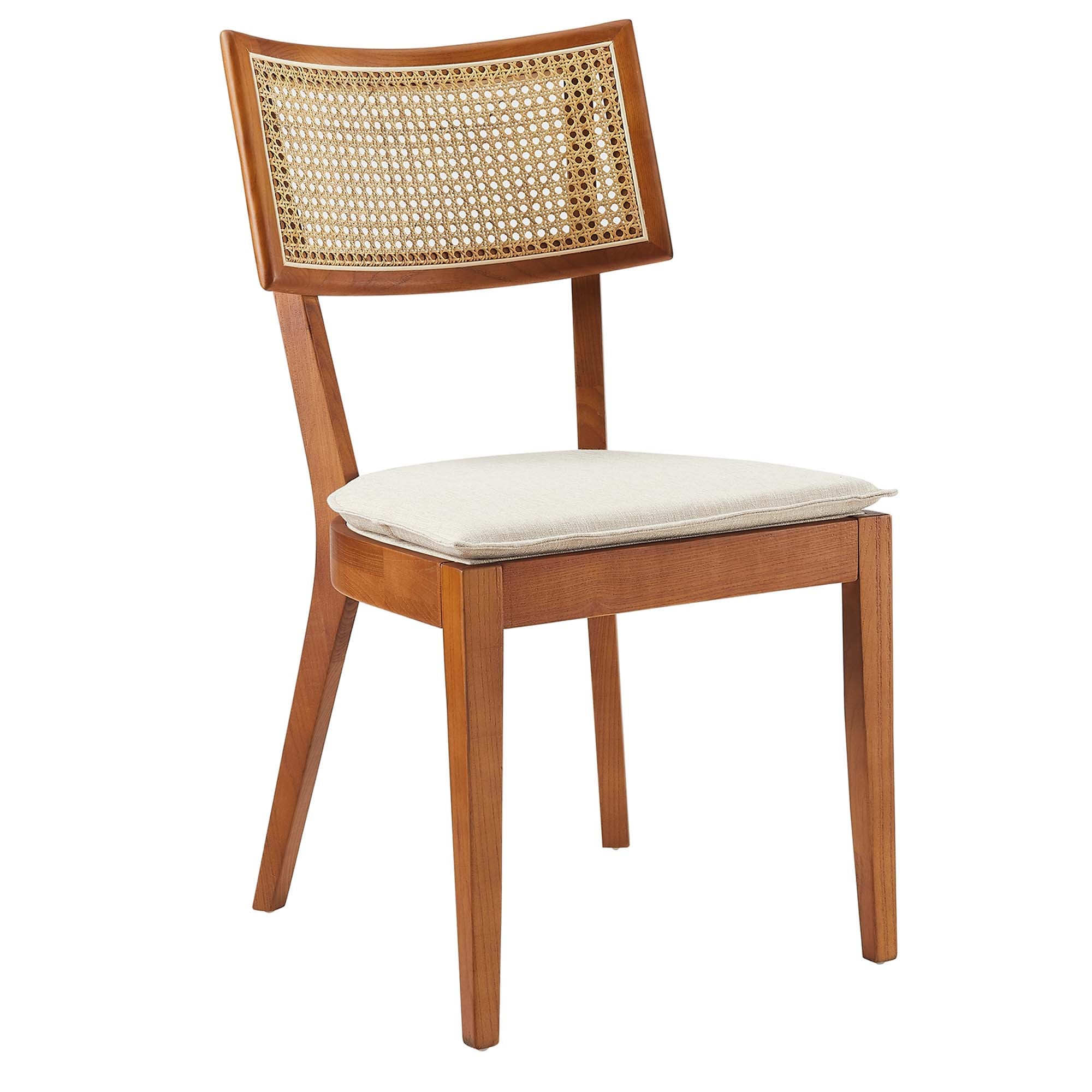 Caledonia Fabric Upholstered Wood Dining Chair Set of 2, Walnut Beige