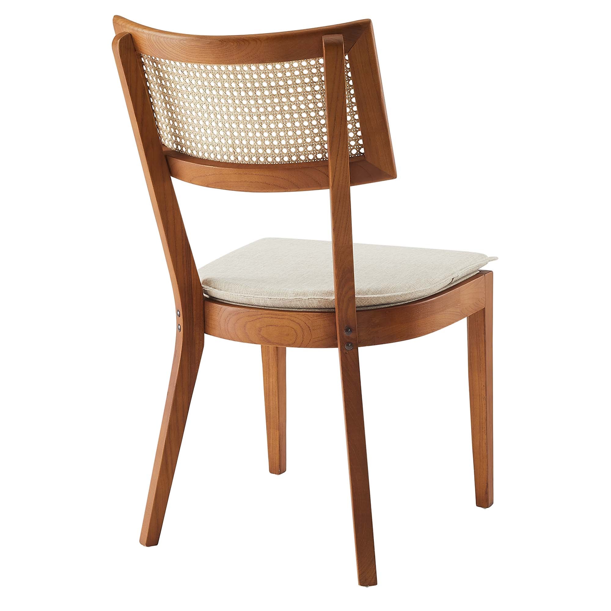 Caledonia Fabric Upholstered Wood Dining Chair Set of 2, Walnut Beige