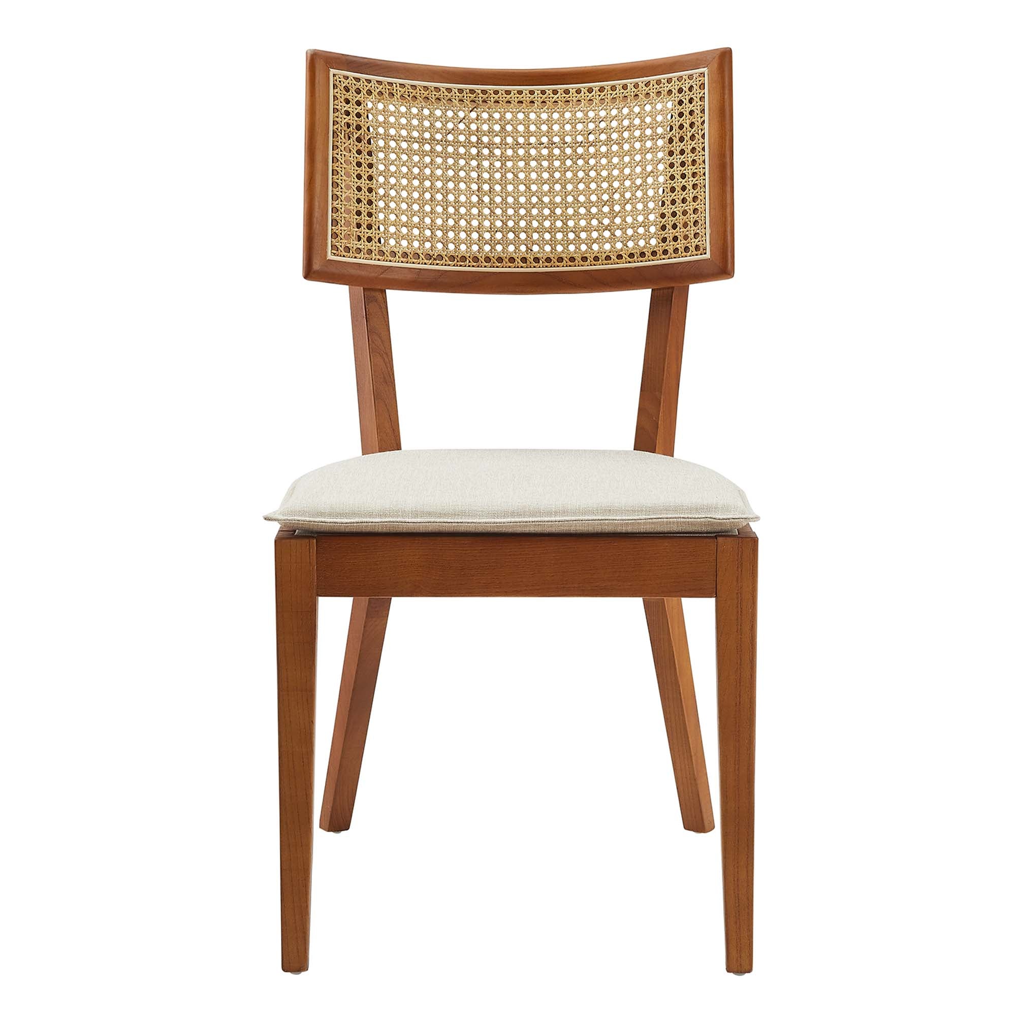 Caledonia Fabric Upholstered Wood Dining Chair Set of 2, Walnut Beige