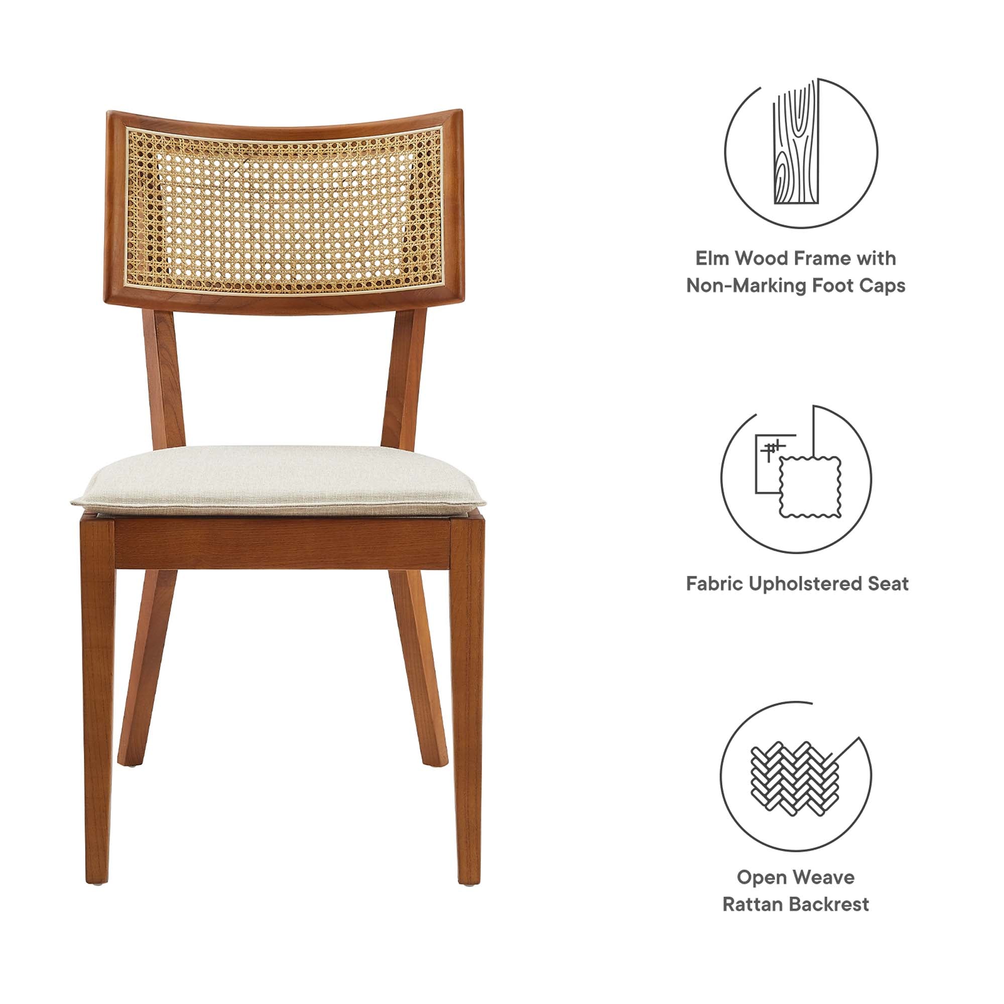 Caledonia Fabric Upholstered Wood Dining Chair Set of 2, Walnut Beige
