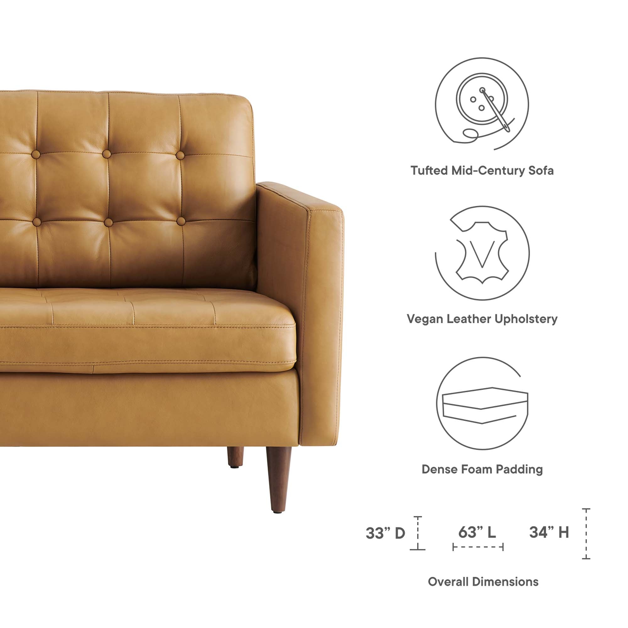 Exalt Tufted Leather Loveseat, Tan