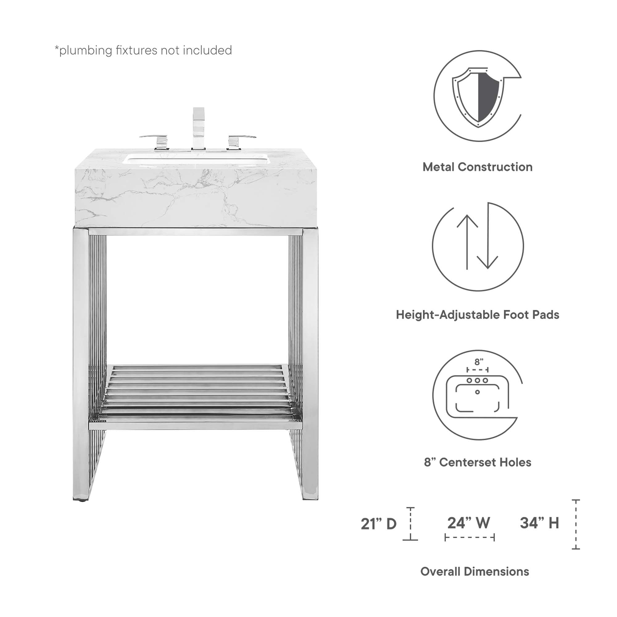 Gridiron 24" Bathroom Vanity, White Silver