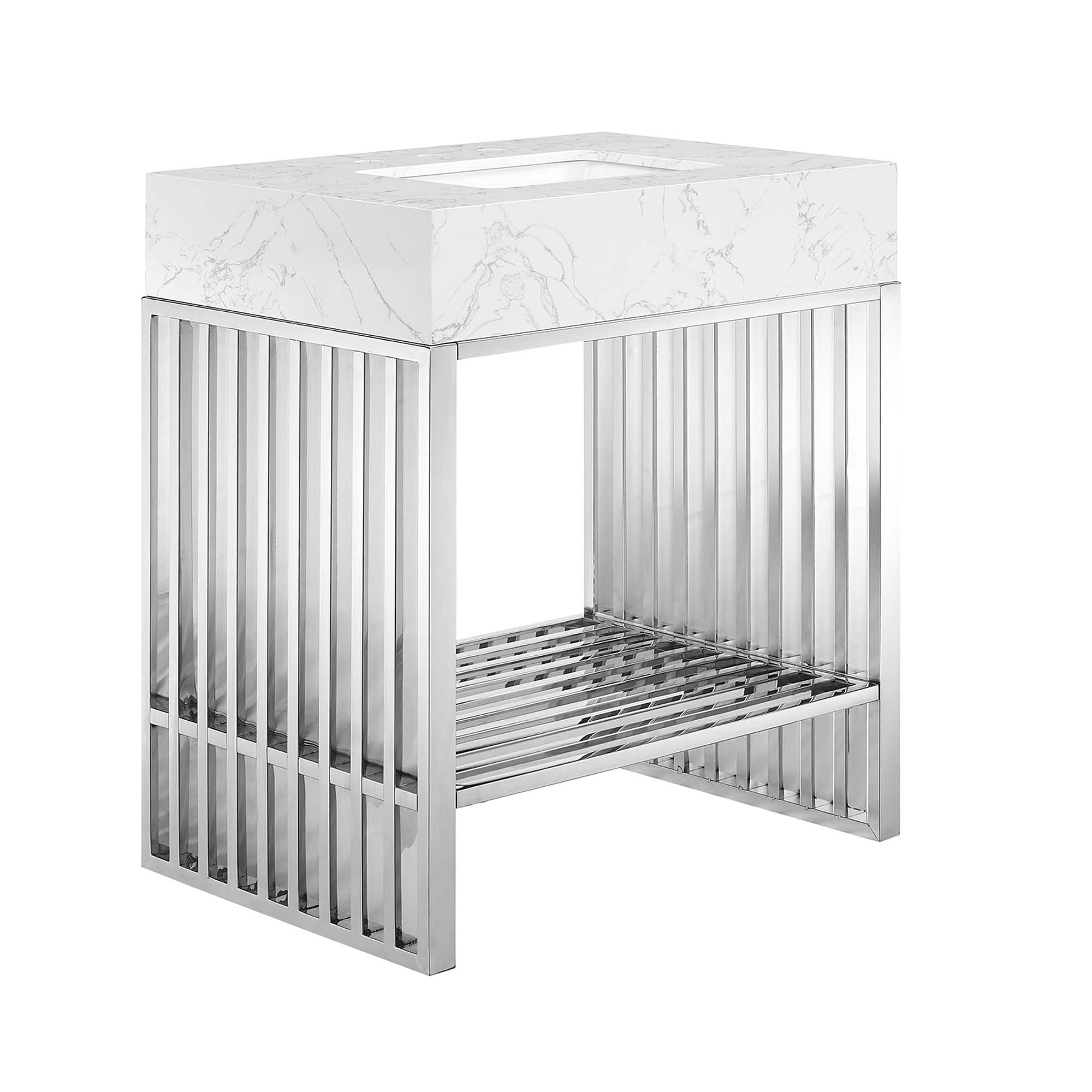 Gridiron 30" Bathroom Vanity, White Silver