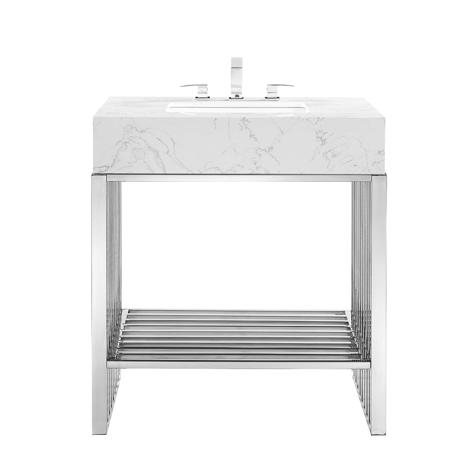 Gridiron 30" Bathroom Vanity, White Silver