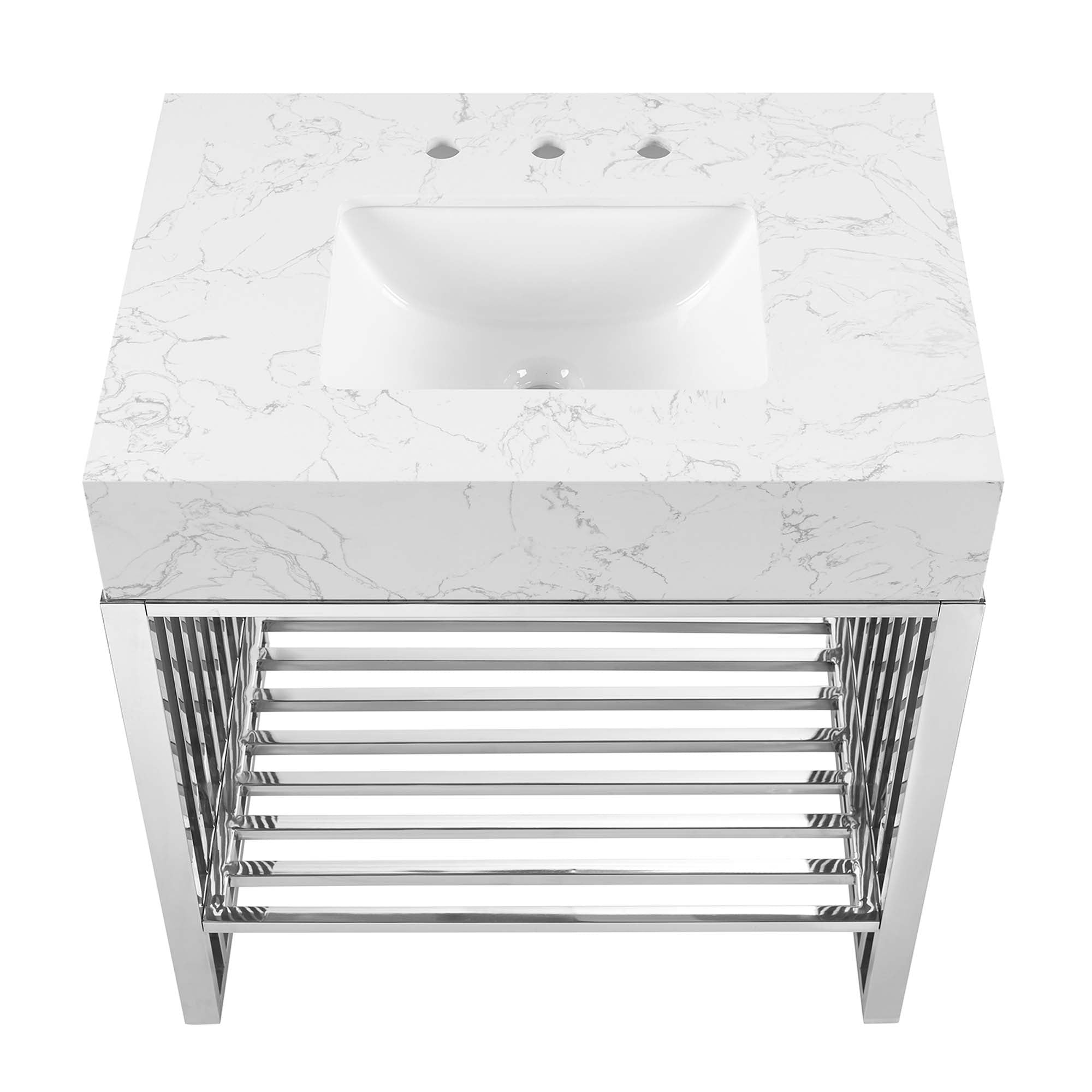Gridiron 30" Bathroom Vanity, White Silver