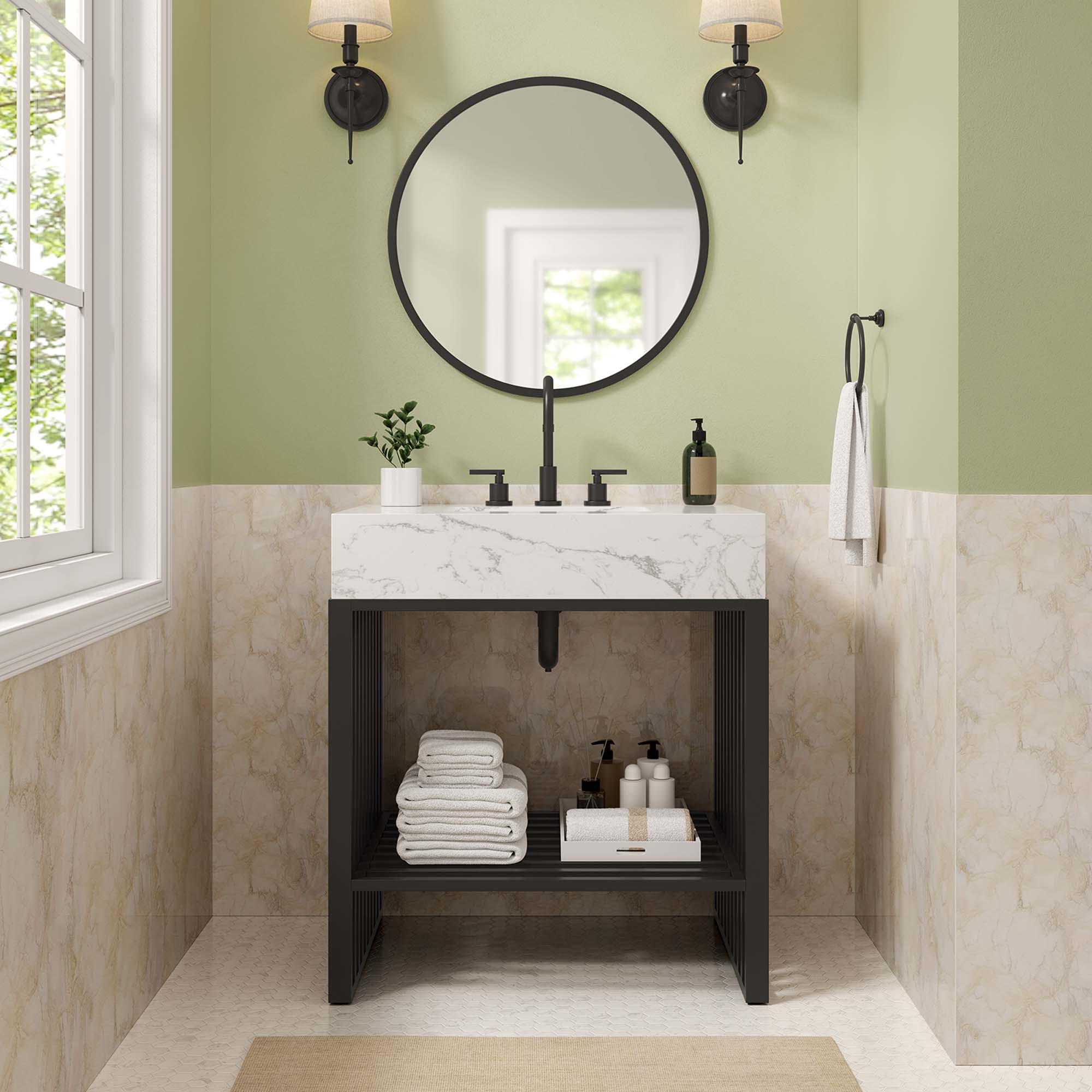 Gridiron 30" Bathroom Vanity, White Black