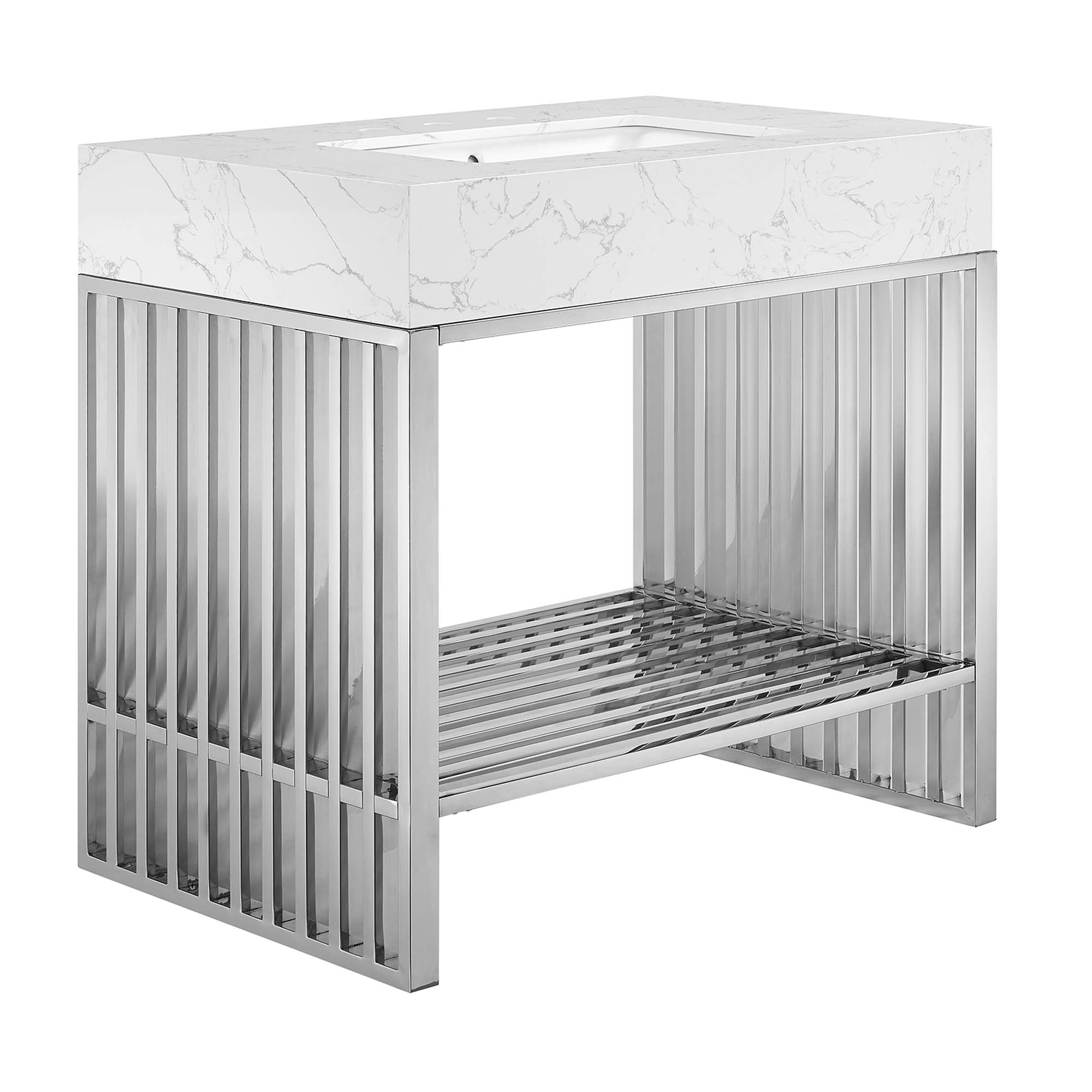 Gridiron 36" Bathroom Vanity, White Silver
