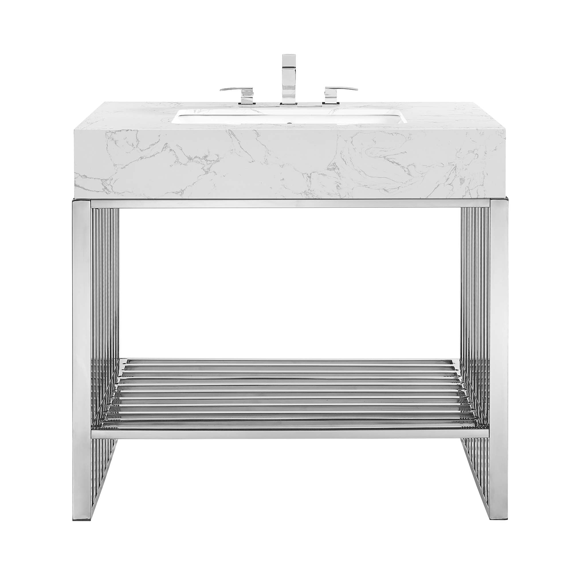 Gridiron 36" Bathroom Vanity, White Silver