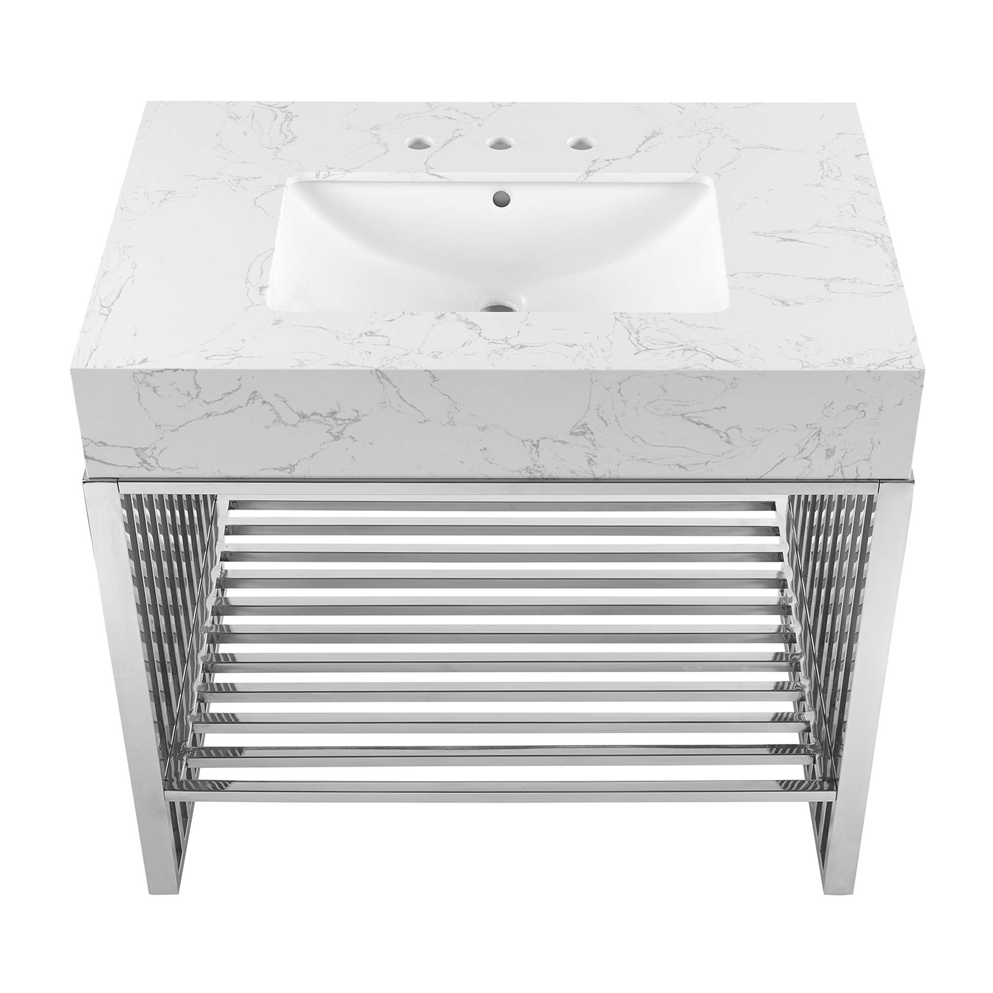 Gridiron 36" Bathroom Vanity, White Silver