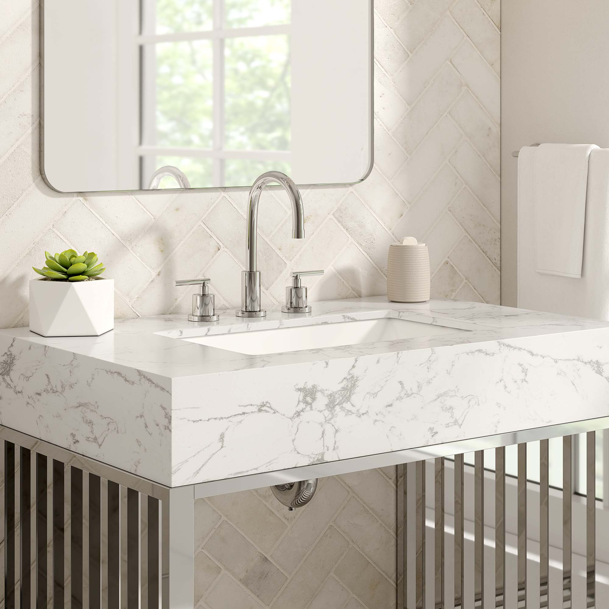 Gridiron 36" Bathroom Vanity, White Silver