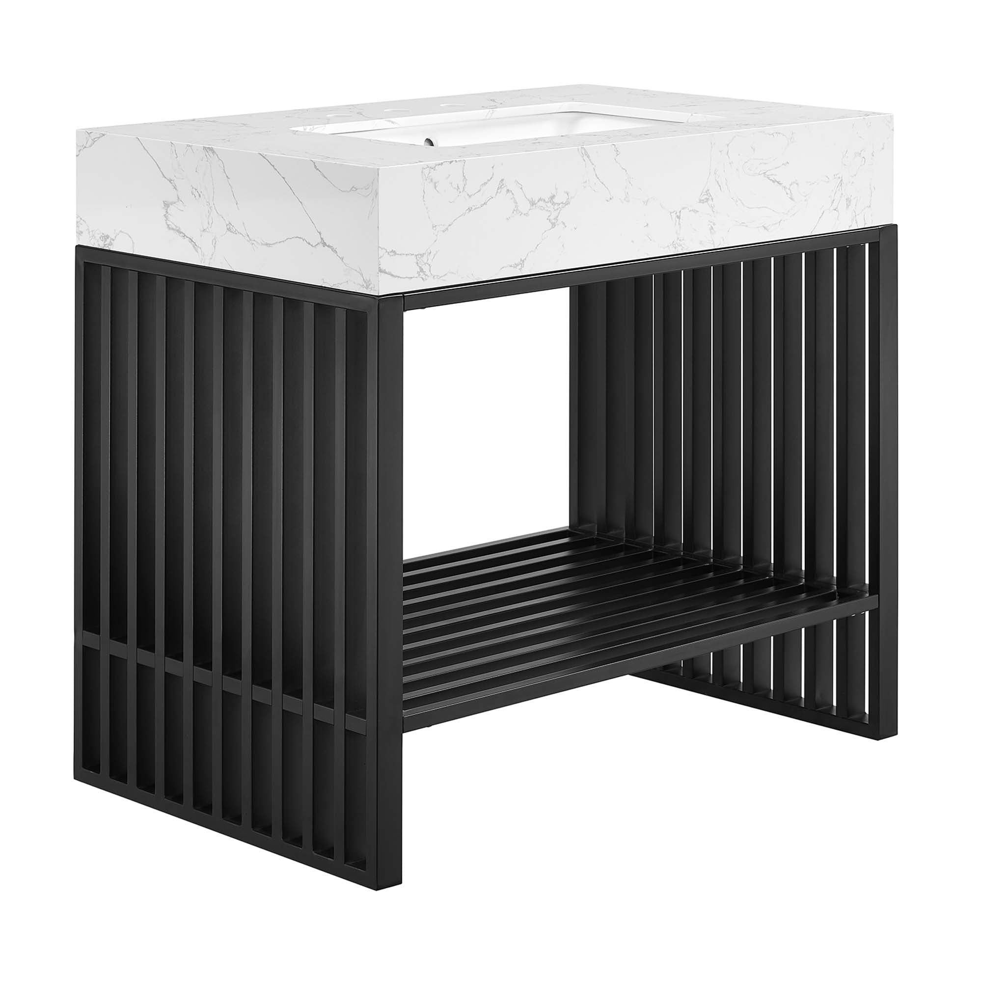 Gridiron 36" Bathroom Vanity, White Black
