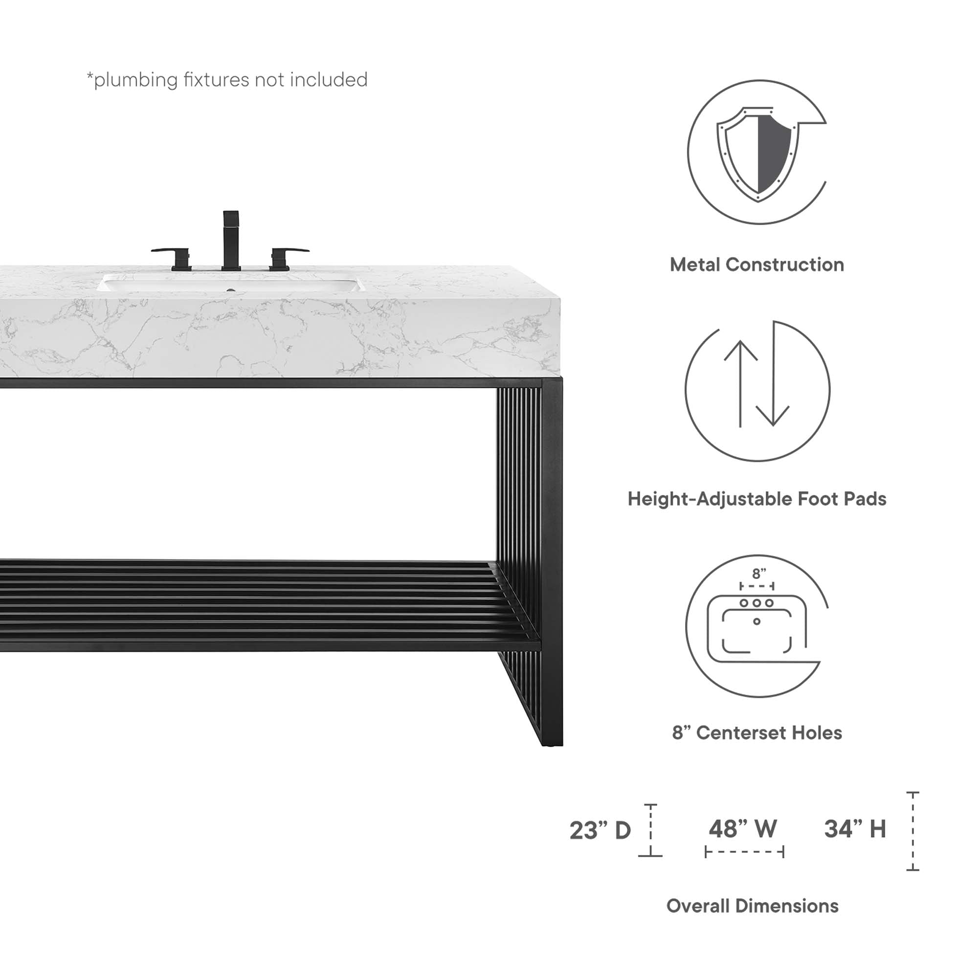 Gridiron 48" Bathroom Vanity, White Black