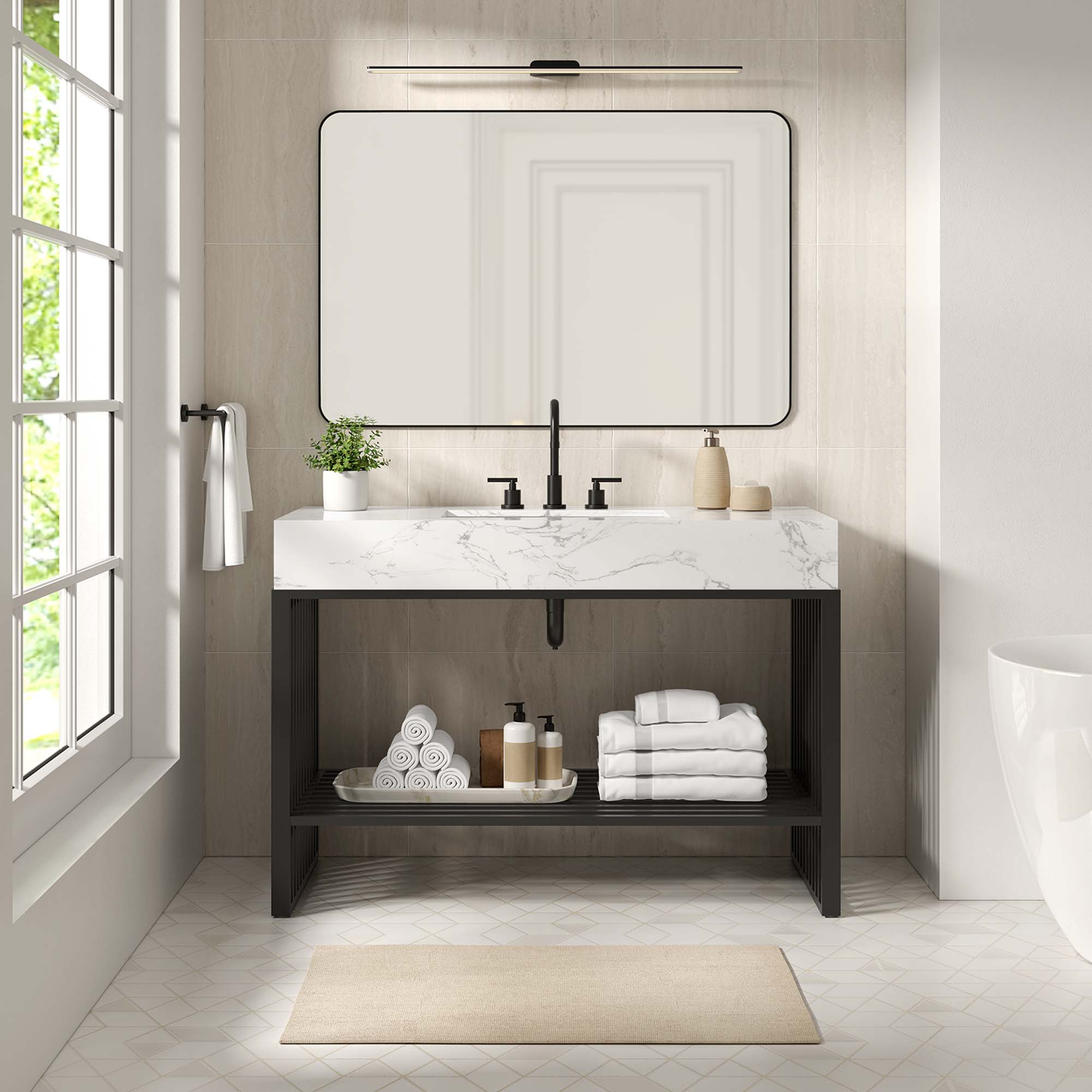 Gridiron 48" Bathroom Vanity, White Black