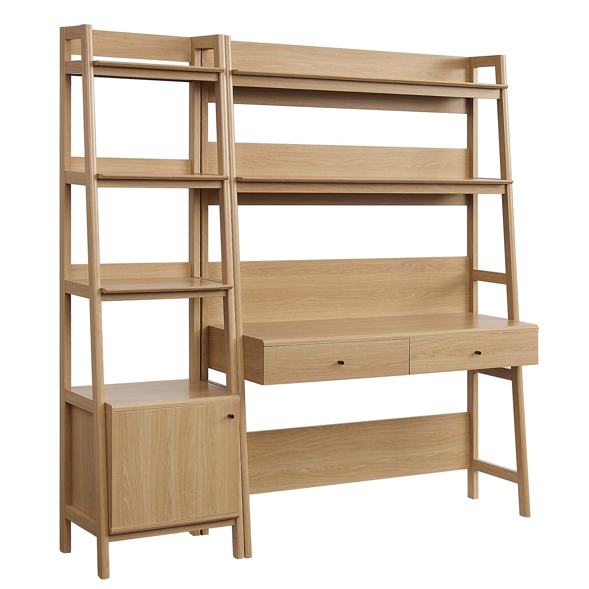 Bixby 2-Piece Wood Office Desk and Bookshelf, Oak