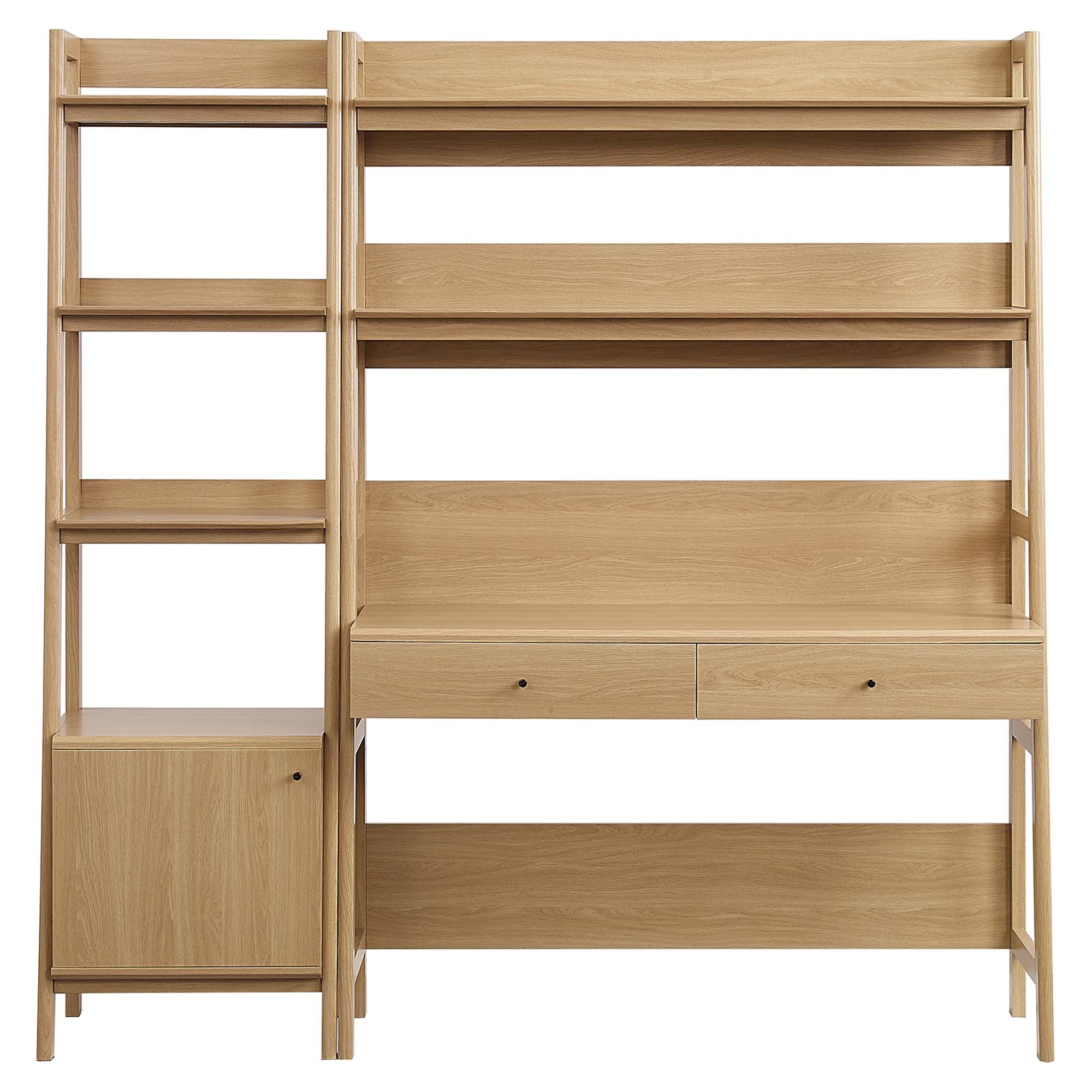 Bixby 2-Piece Wood Office Desk and Bookshelf, Oak